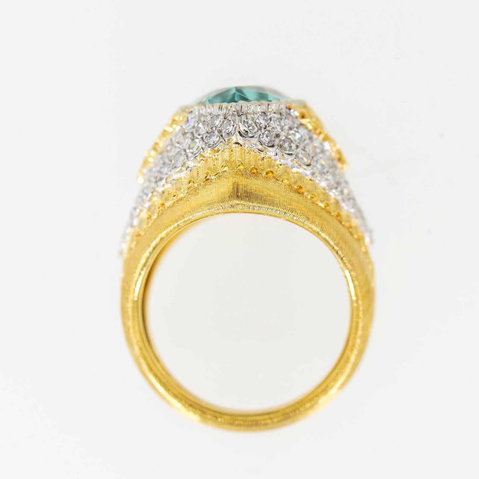 Artisan Gianmaria Buccelatti Tourmaline and Diamond Gold Ring For Sale