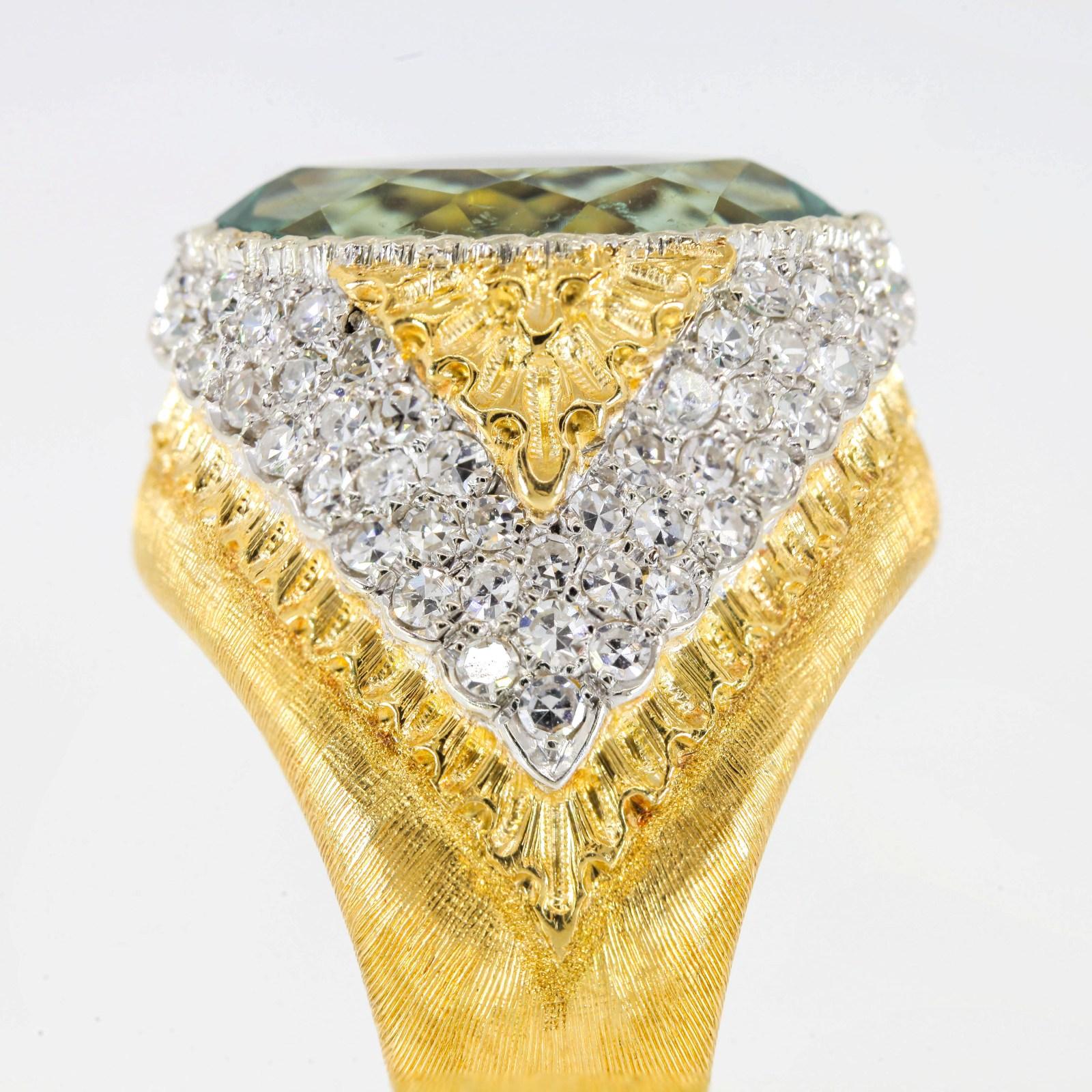Marquise Cut Gianmaria Buccelatti Tourmaline and Diamond Gold Ring For Sale