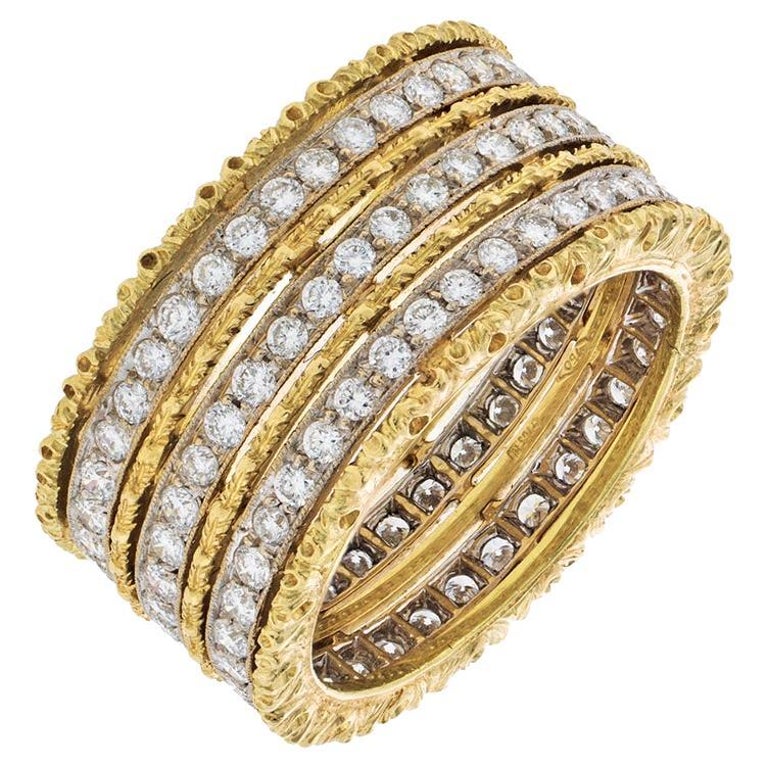 Bague Femme En Or 18 Carats Avec Diamants - Style Ouvert Réglable - Pierres Naturelles - Occasion