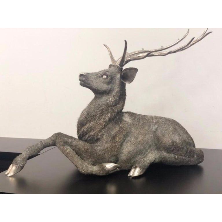 Gianmaria Buccellati, a rare and exceptional Italian silver deer stag,  

circa 1980.  

Signed Gianmaria Buccellati, Italy.  

Measures: Height 20 inches  
Length: 31 inches 
Depth: 24 inches.  

Very fine quality and workmanship and very large in