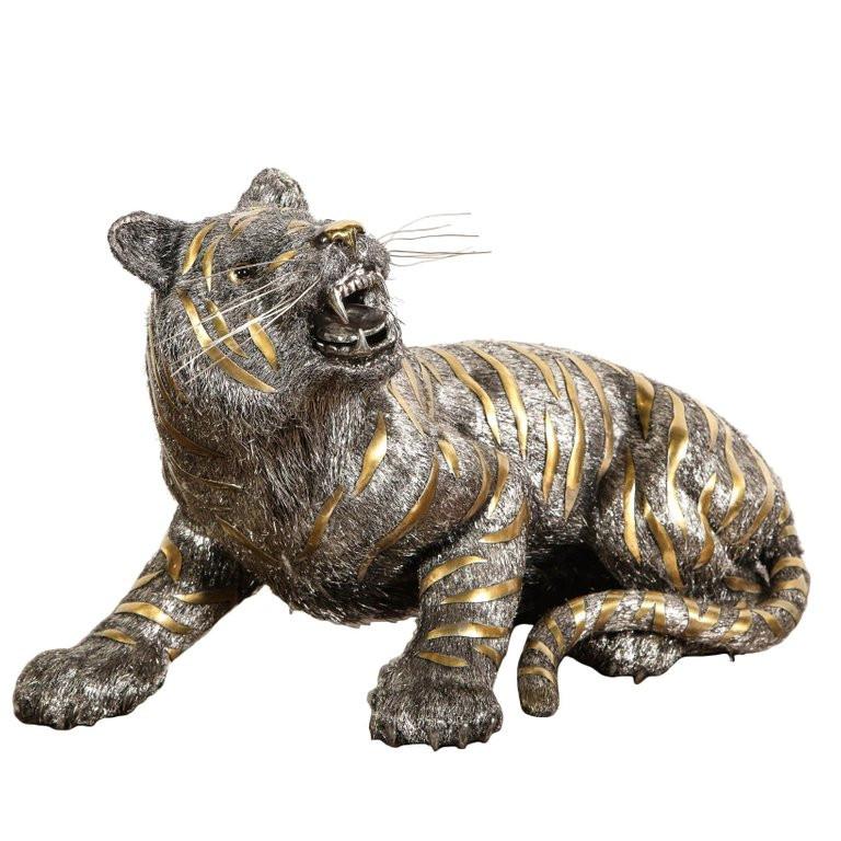 Gianmaria Buccellati, a rare and exceptional Italian silver striped tiger circa 1990s.  
Made in Milan Italy.   

Retail price was $78,000 USD + Tax.  

Very fine quality and workmanship and very large in size.  

Measures: 11