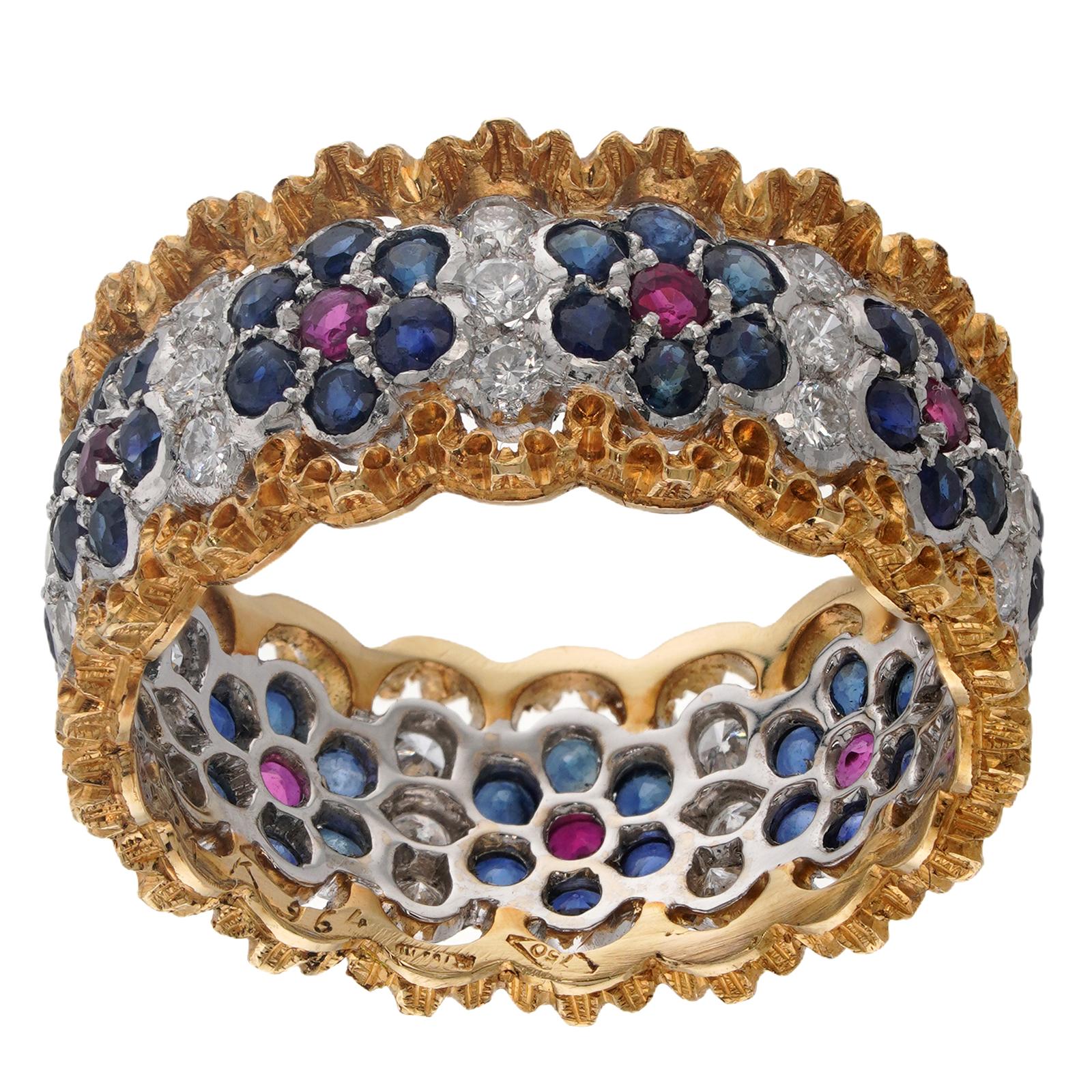 da uomo o donna Anello Gianmaria Buccellati in oro giallo con diamante e zaffiro e rubino in vendita