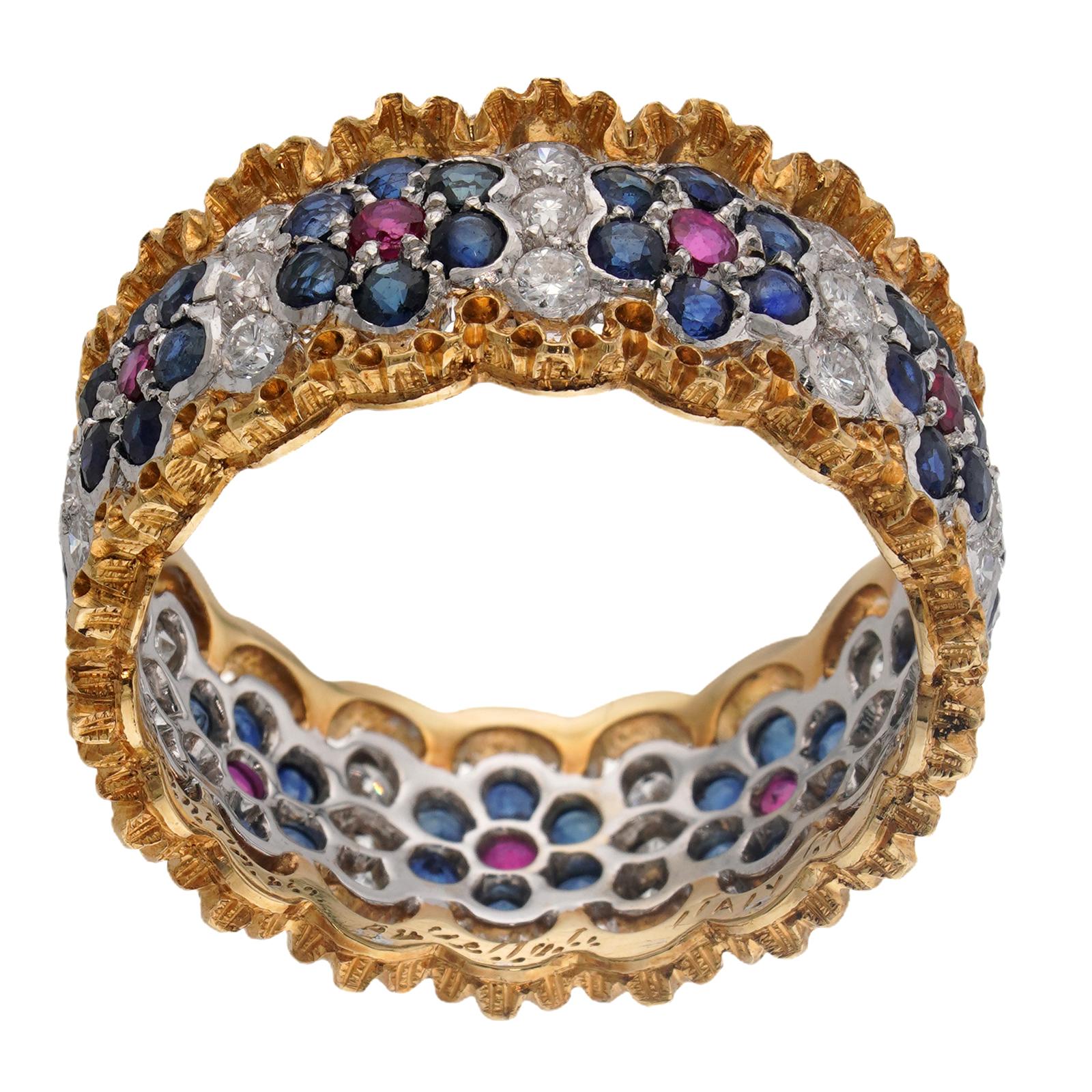 Anello Gianmaria Buccellati in oro giallo con diamante e zaffiro e rubino in vendita 1