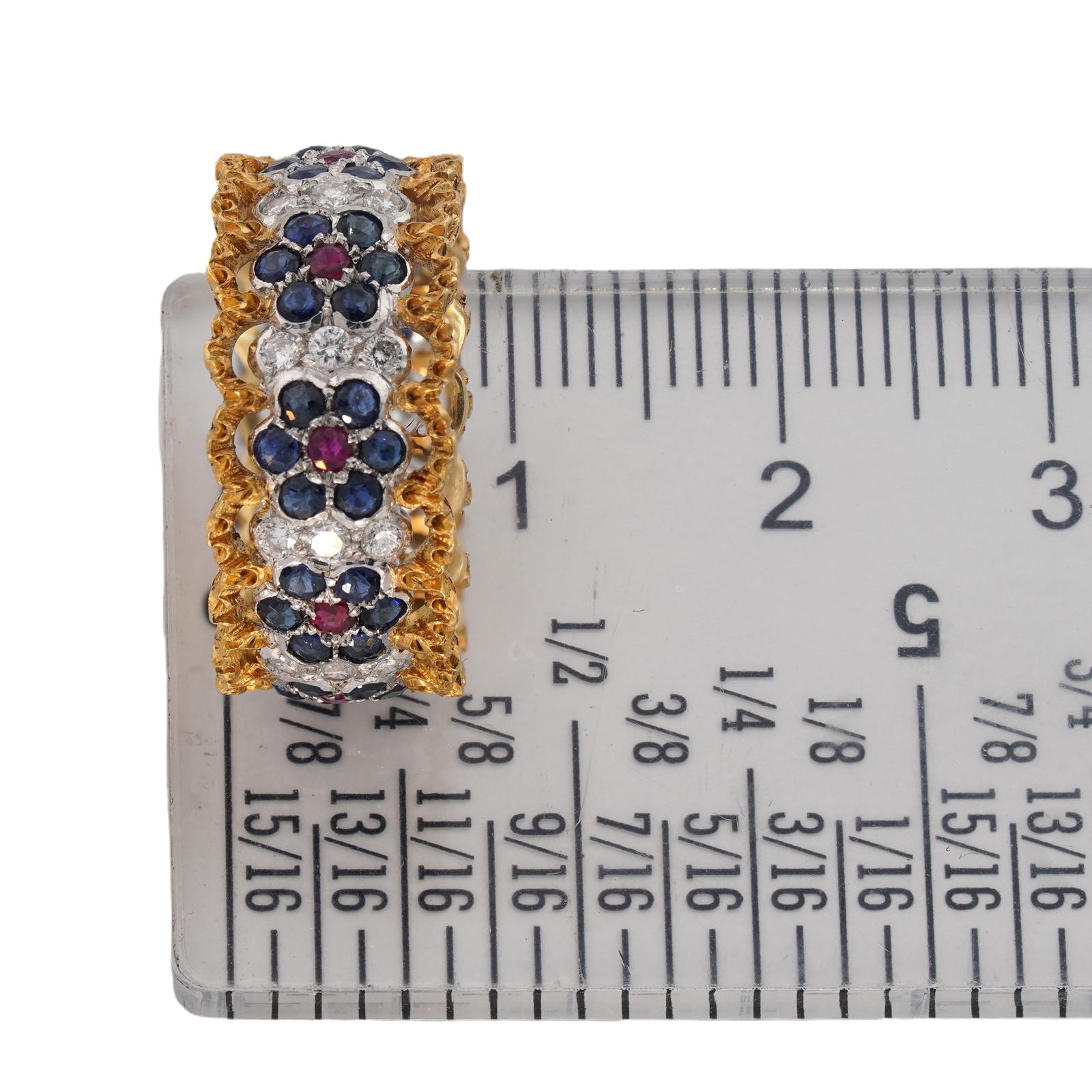 Anello Gianmaria Buccellati in oro giallo con diamante e zaffiro e rubino in vendita 2
