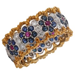 Anello Gianmaria Buccellati in oro giallo con diamante e zaffiro e rubino