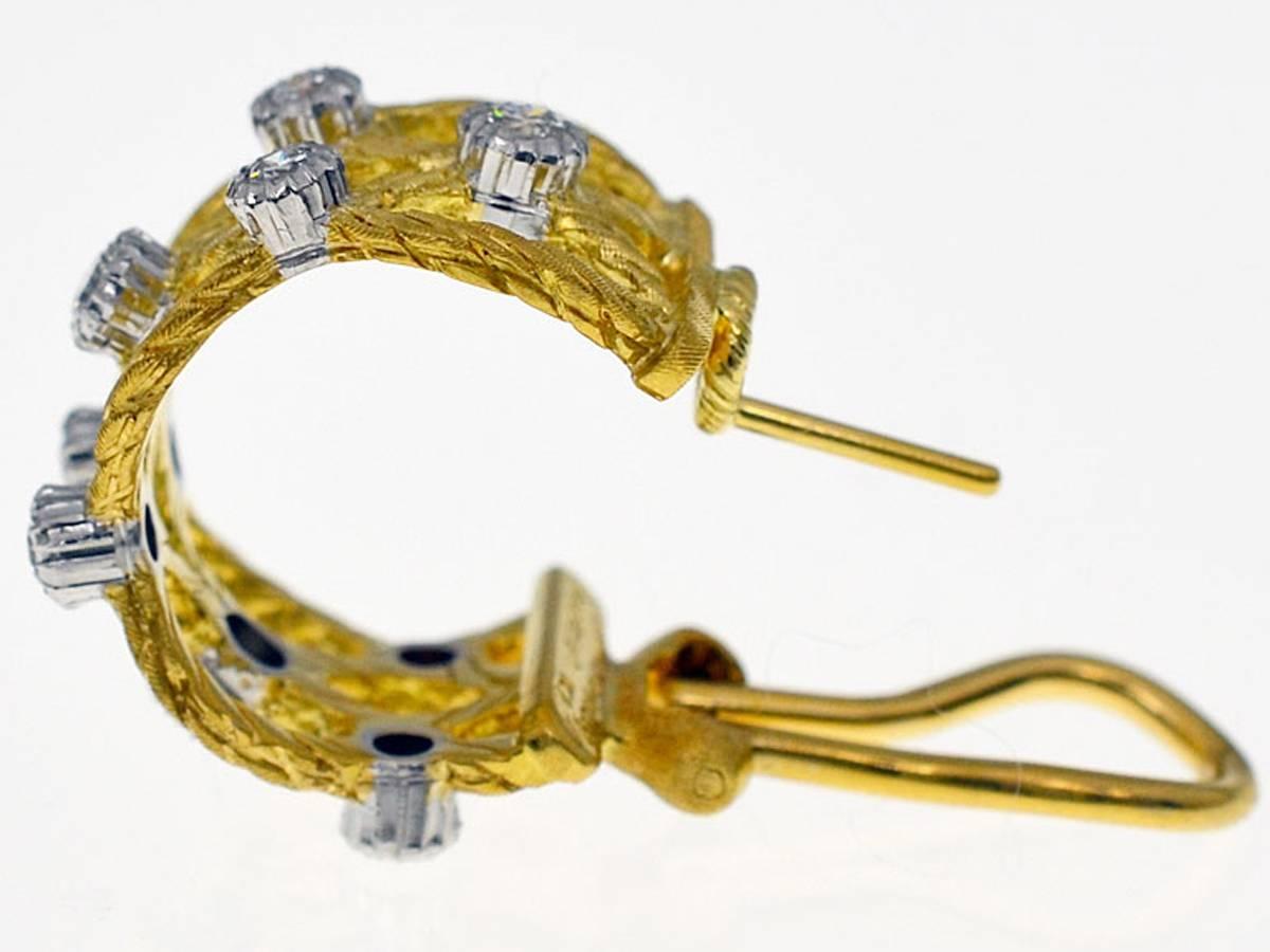 Gianmaria Buccellati Diamonds 18 Karat Yellow Gold Ondine Hoop Stud Earrings In Good Condition In Tokyo, JP