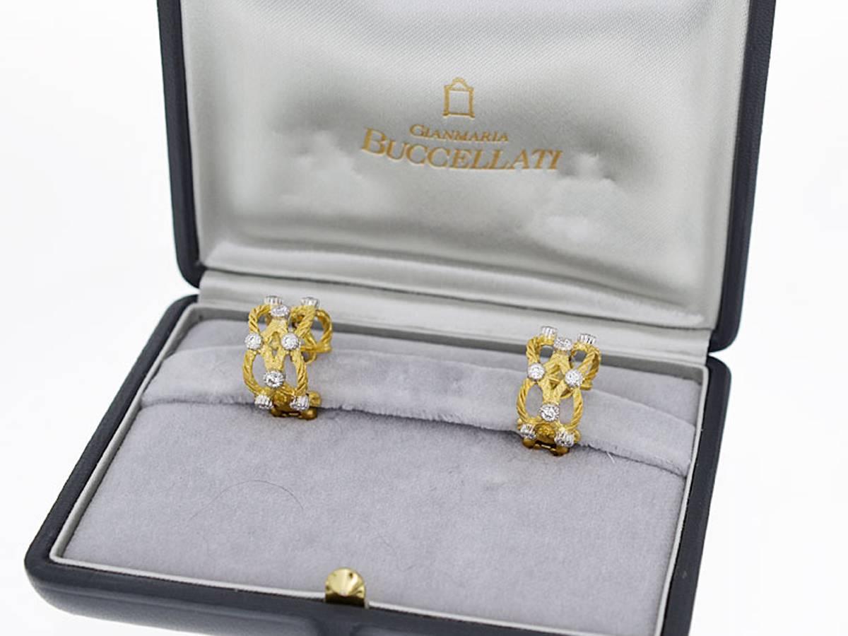 Gianmaria Buccellati Diamonds 18 Karat Yellow Gold Ondine Hoop Stud Earrings 3