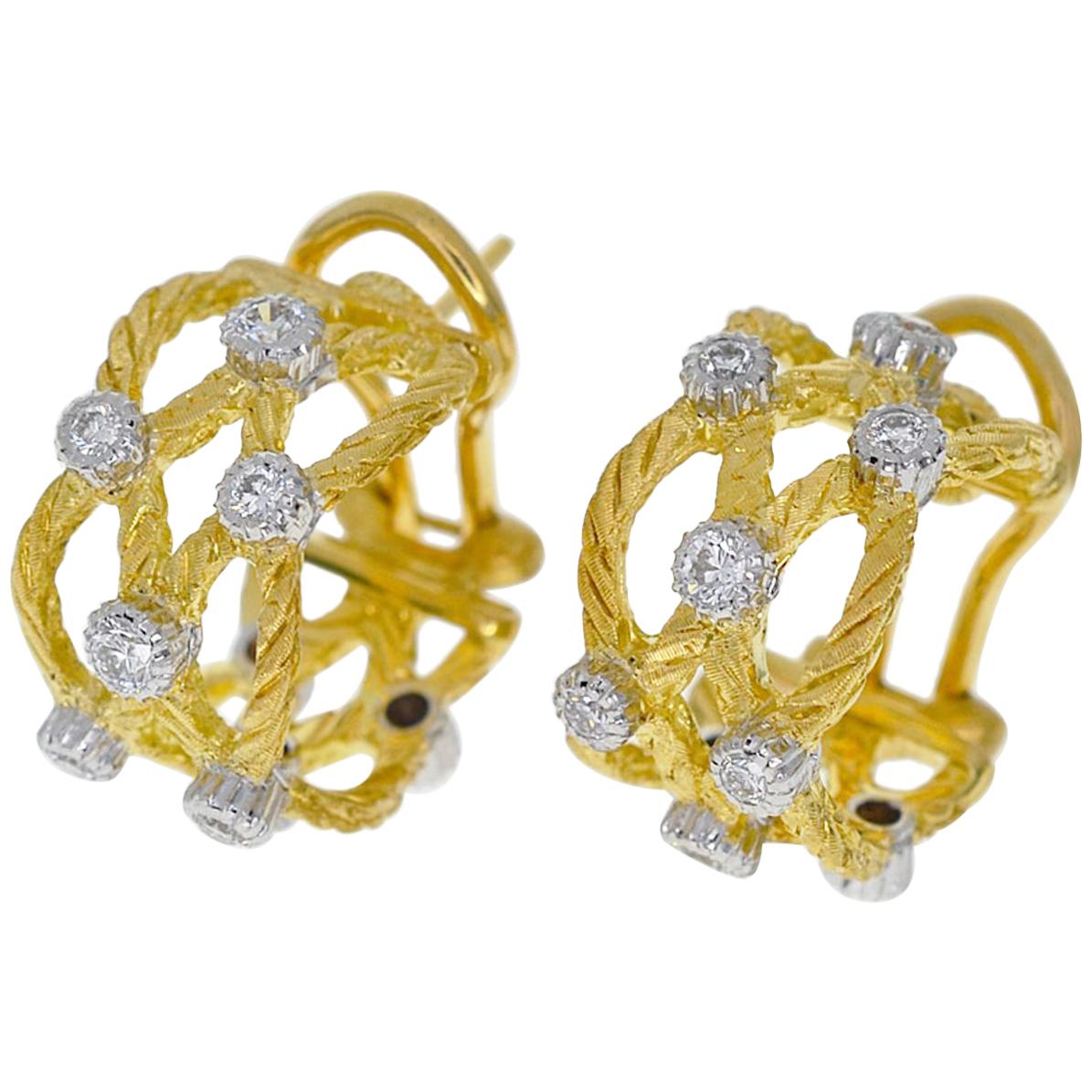 Gianmaria Buccellati Diamonds 18 Karat Yellow Gold Ondine Hoop Stud Earrings