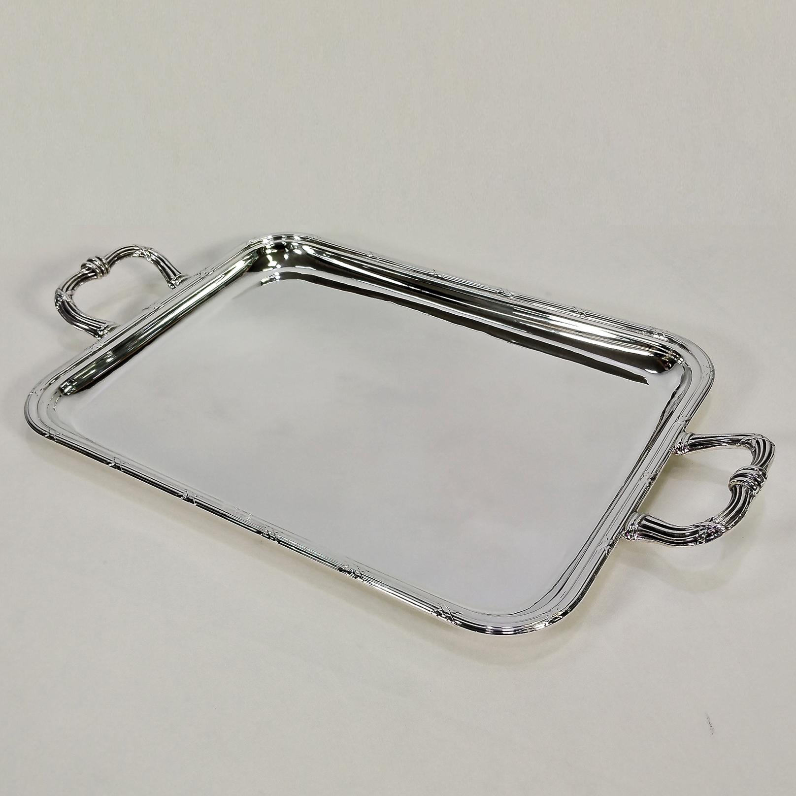 GIANMARIA BUCCELLATI Bandeja italiana de plata de ley con asas estilo Luis XVI en venta 4