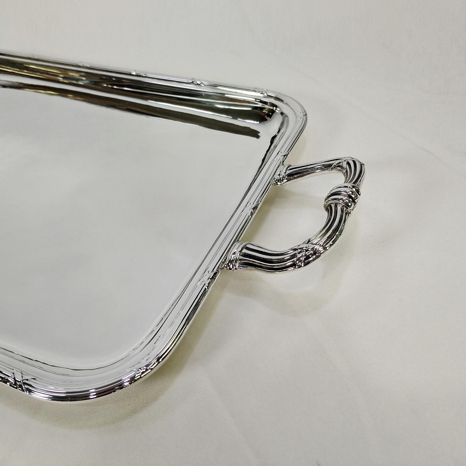 GIANMARIA BUCCELLATI Bandeja italiana de plata de ley con asas estilo Luis XVI en venta 6