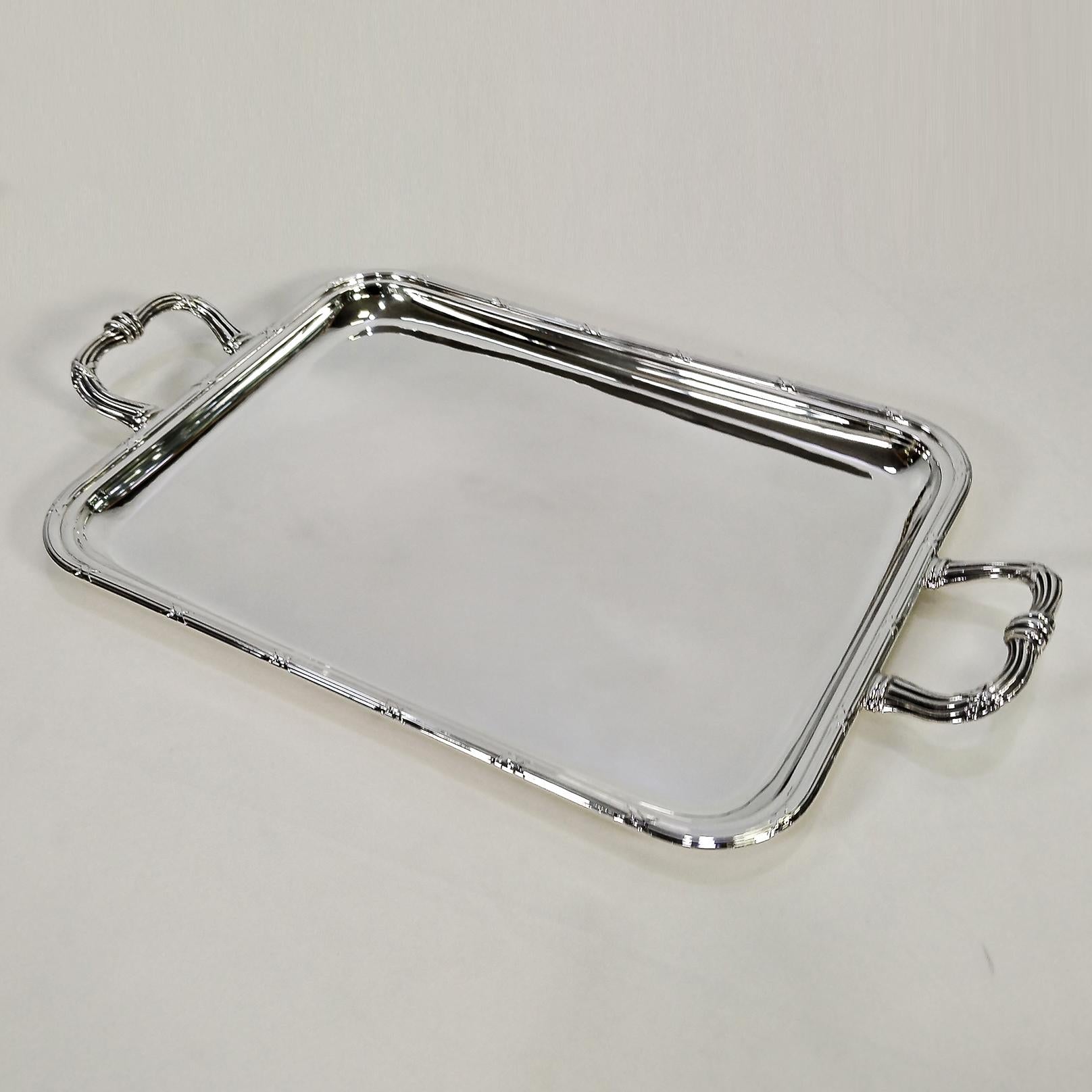 GIANMARIA BUCCELLATI Bandeja italiana de plata de ley con asas estilo Luis XVI en venta 7