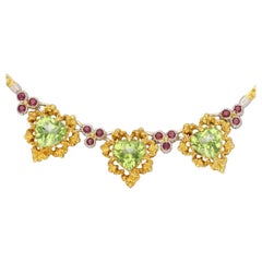 Gianmaria Buccellati Peridots Ruby K18 YG WG Heart Motif Design Necklace