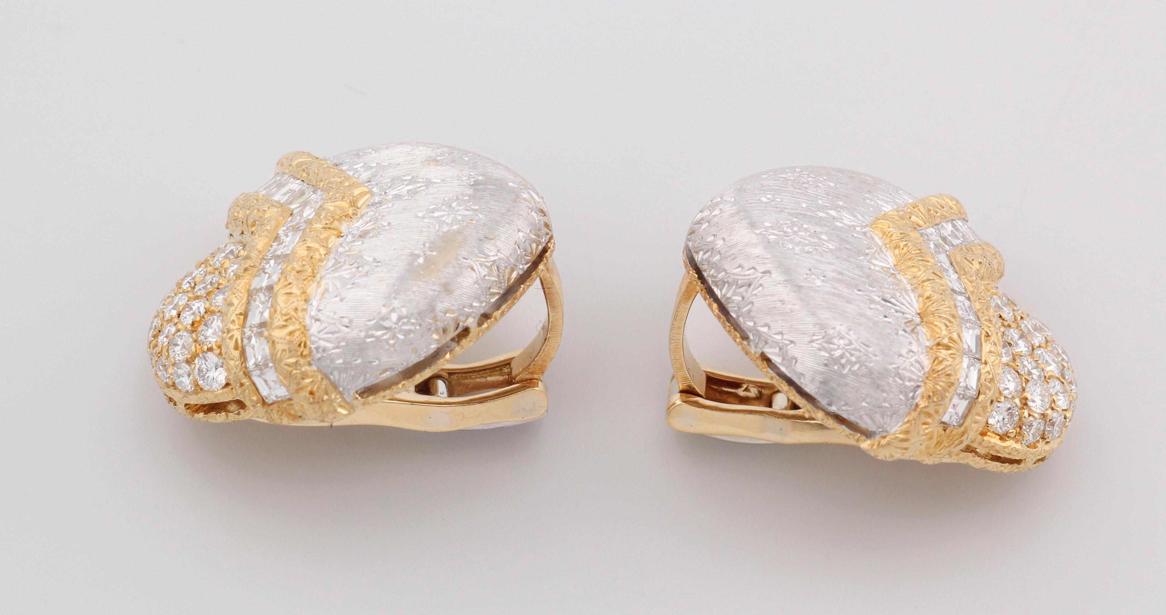 Gianmaria Buccellati Boucles d'oreilles or blanc et jaune 18k diamant carré rond Pour femmes en vente