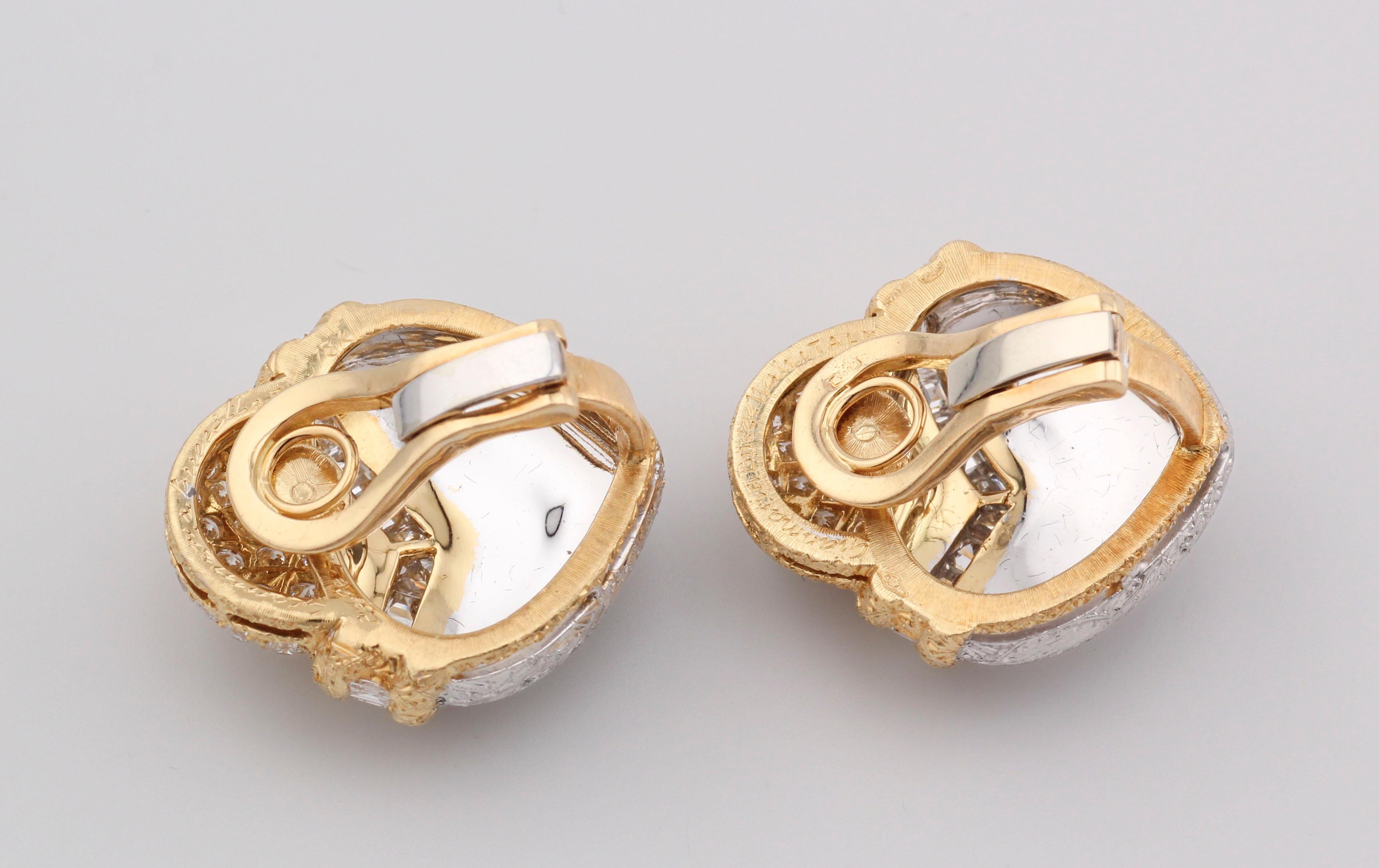 Gianmaria Buccellati Boucles d'oreilles or blanc et jaune 18k diamant carré rond en vente 1
