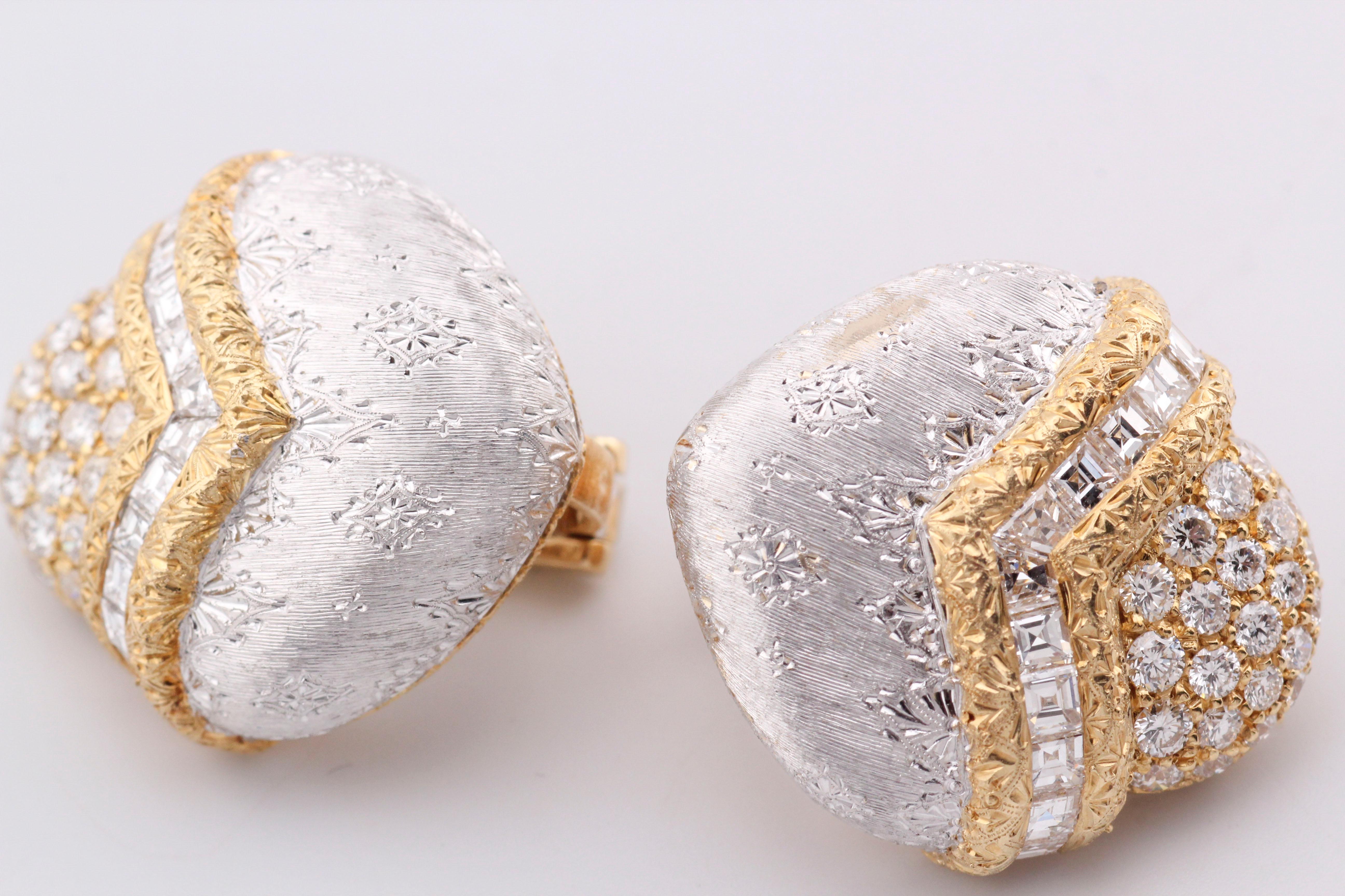 Gianmaria Buccellati Boucles d'oreilles or blanc et jaune 18k diamant carré rond en vente 4