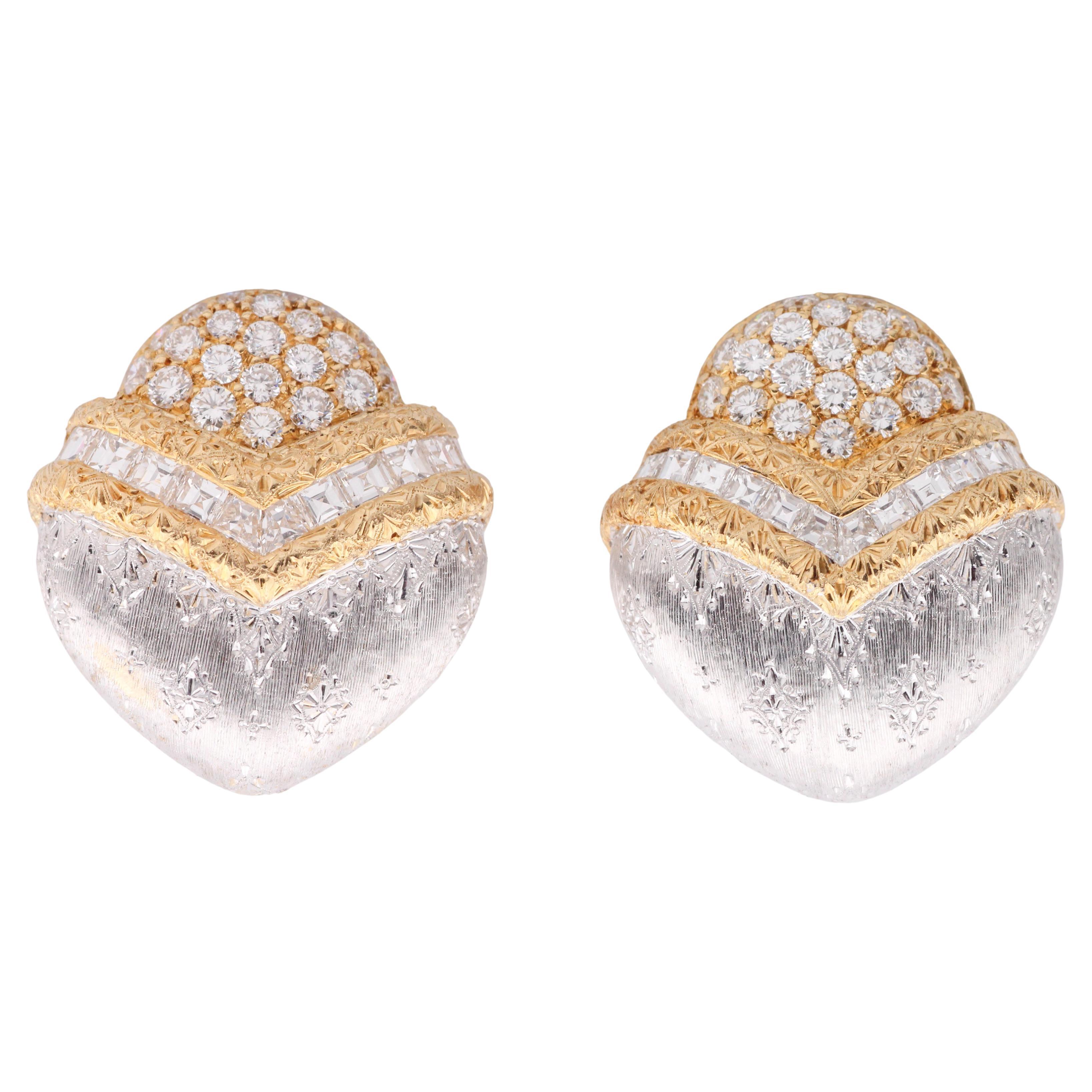 Gianmaria Buccellati Boucles d
oreilles or blanc et jaune 18k diamant carré rond en vente