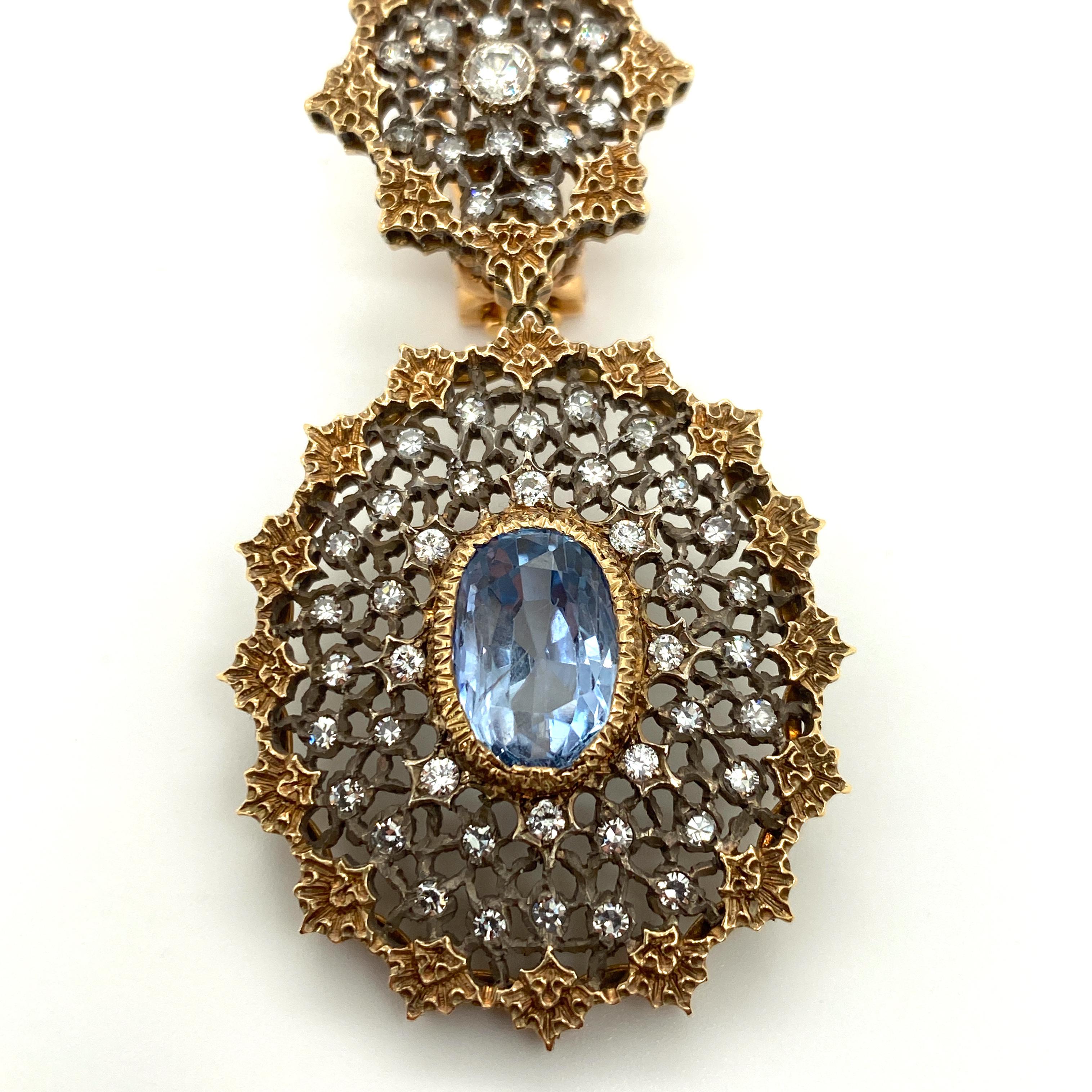 Gianmaria Buccellati Sapphire and Diamond Textured Gold and Silver Earrings In Good Condition For Sale In Dallas, TX