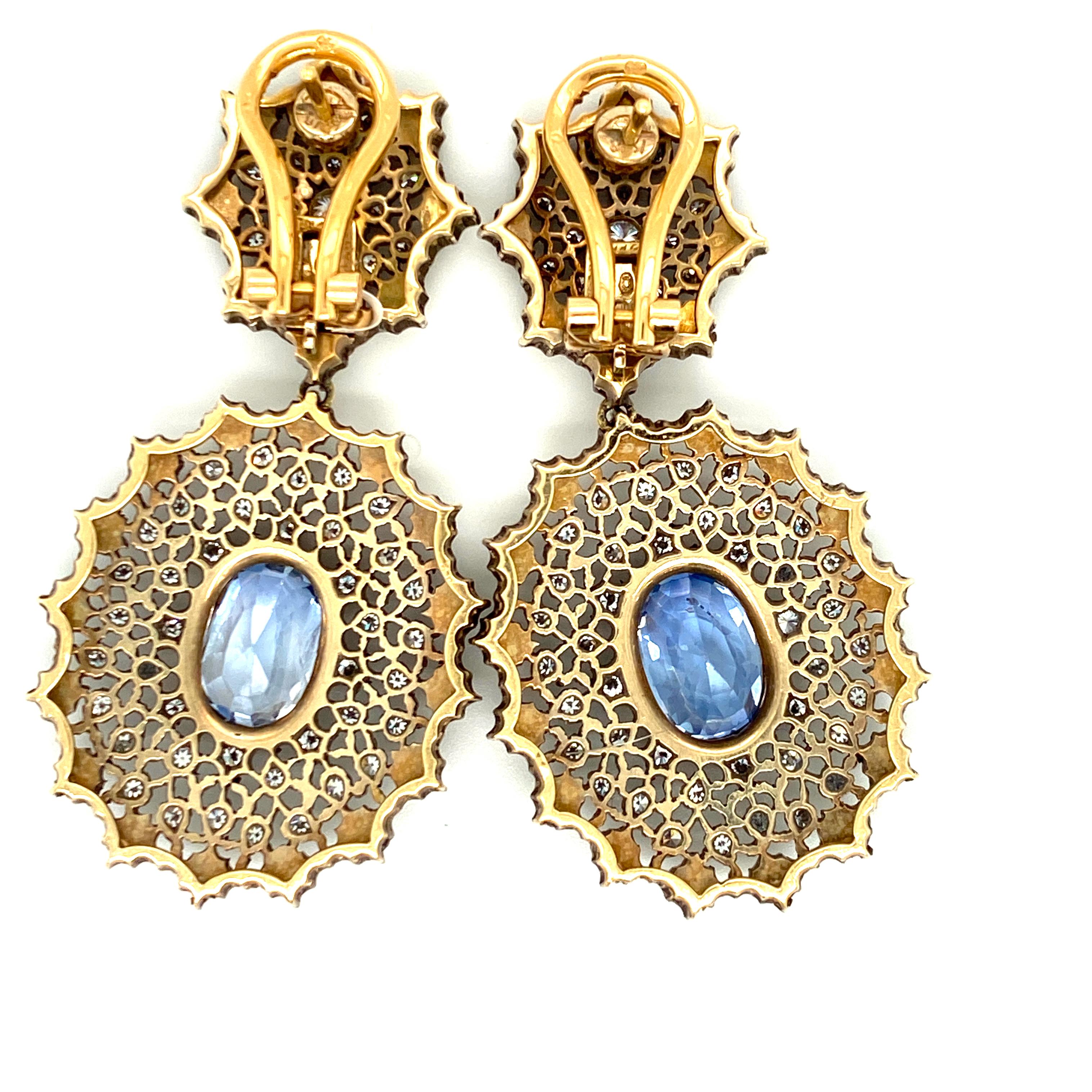 Women's Gianmaria Buccellati Sapphire and Diamond Textured Gold and Silver Earrings For Sale