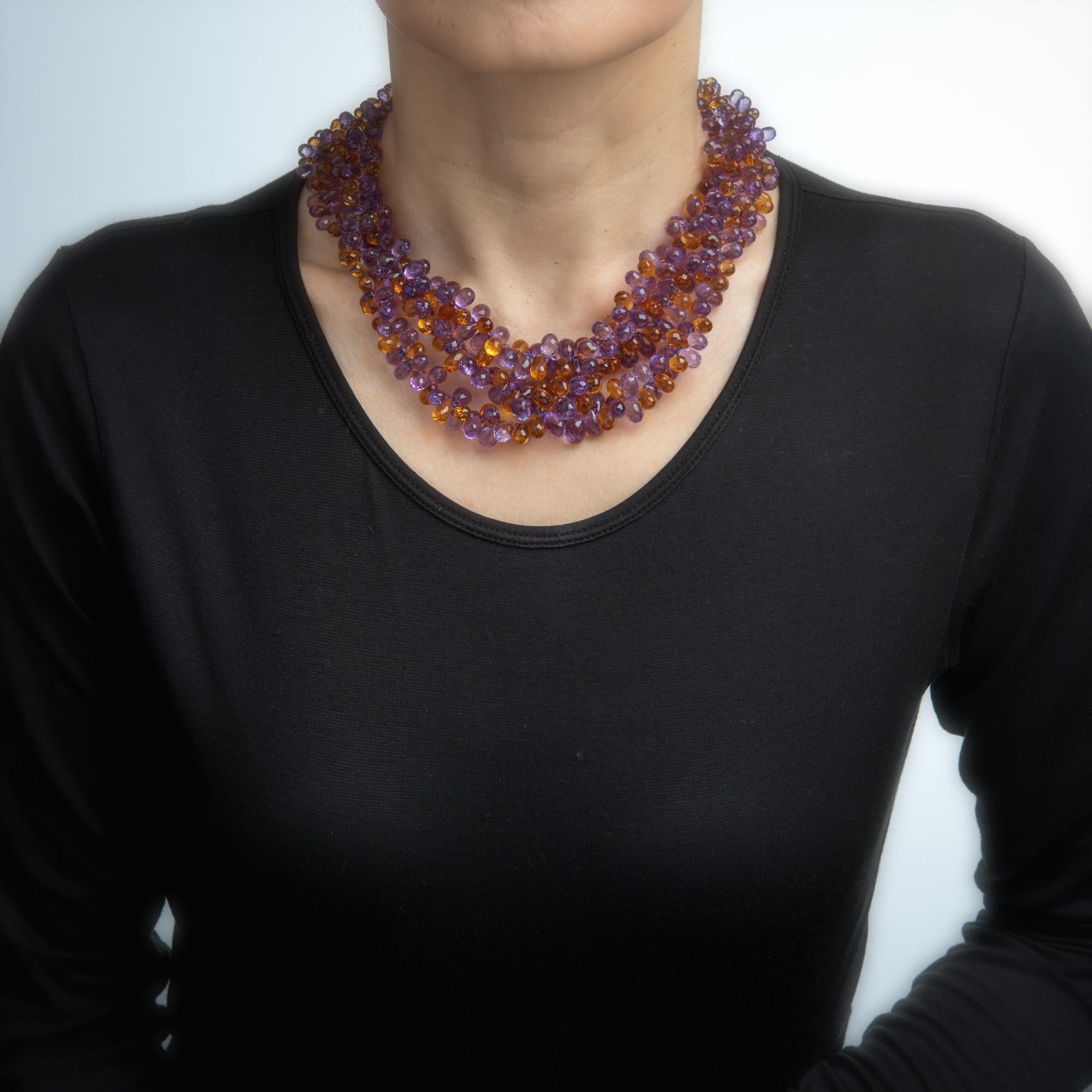 Vintage Torsade-Halskette von Gianmaria Buccellati, Amethyst, Citrin, 18 Karat Gold, Edelstein (Moderne) im Angebot