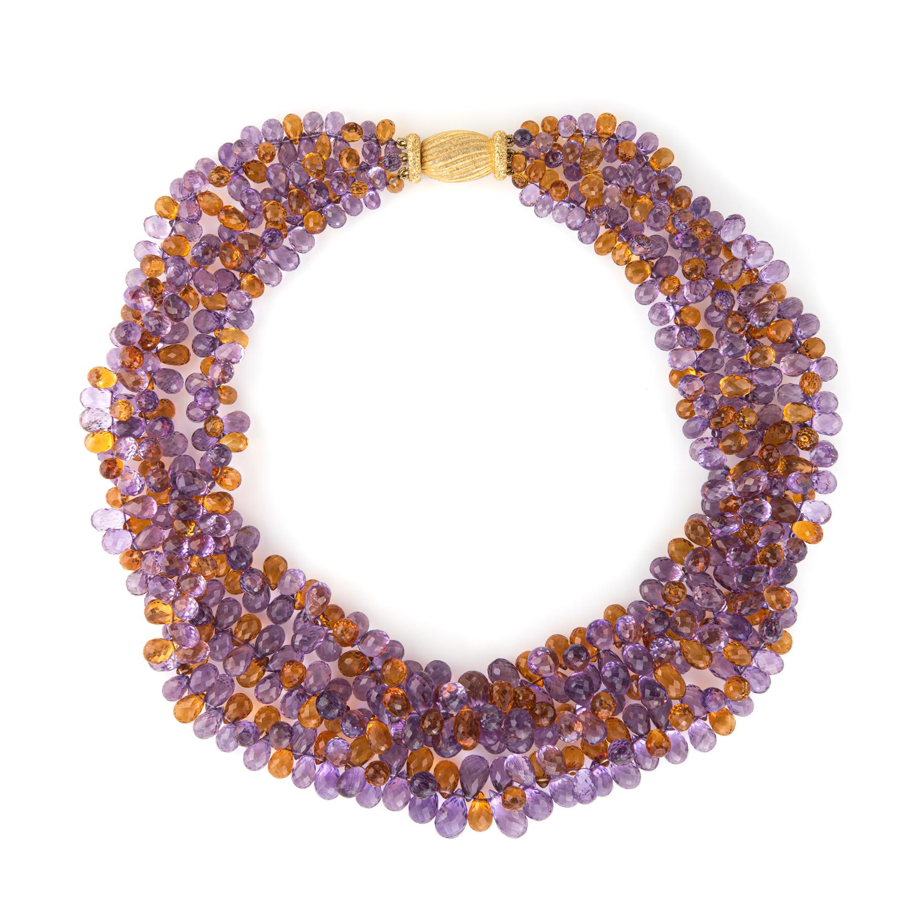 Vintage Torsade-Halskette von Gianmaria Buccellati, Amethyst, Citrin, 18 Karat Gold, Edelstein (Briolette) im Angebot
