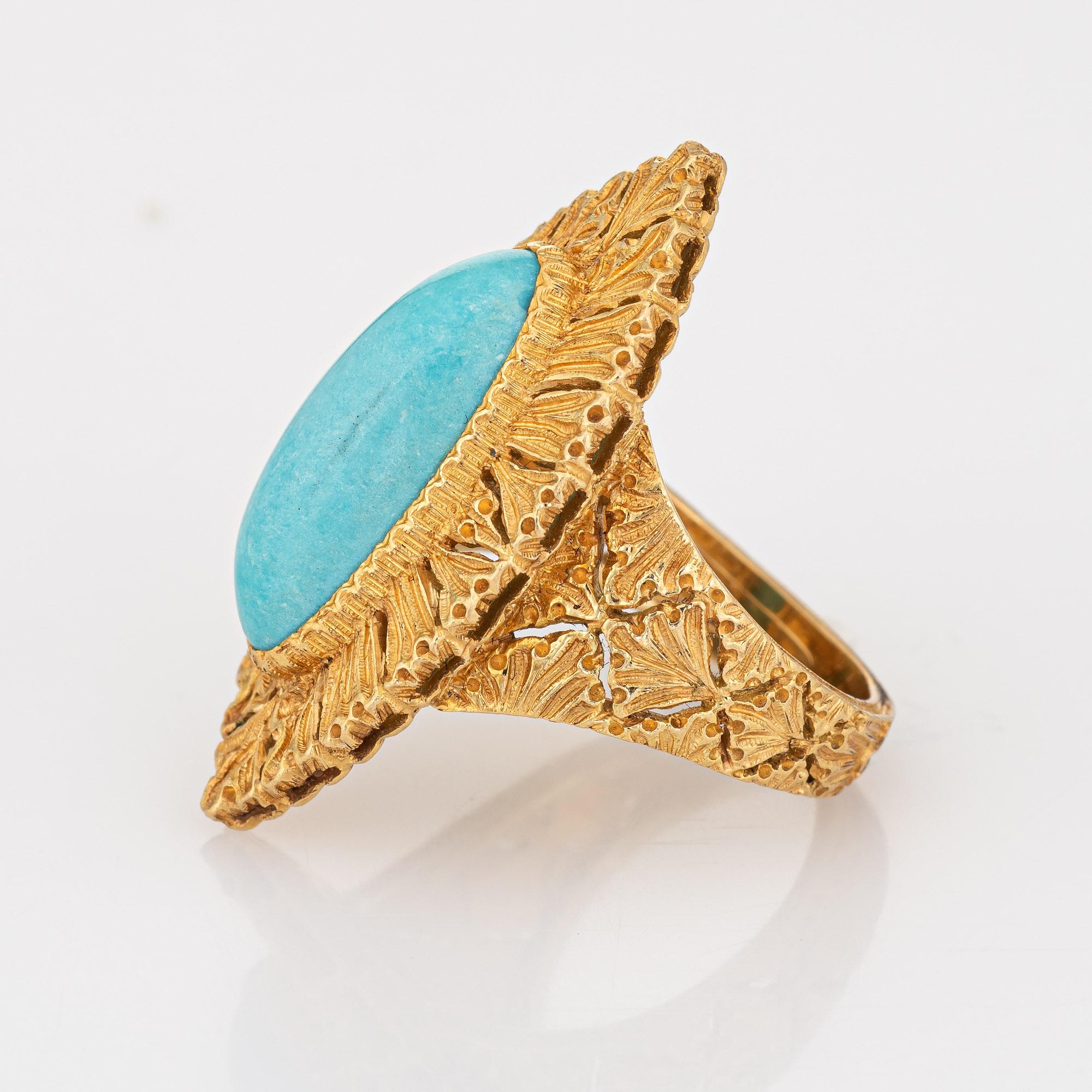 Modern Gianmaria Buccellati Turquoise Ring Vintage 18k Yellow Gold Sz 6 Navette 