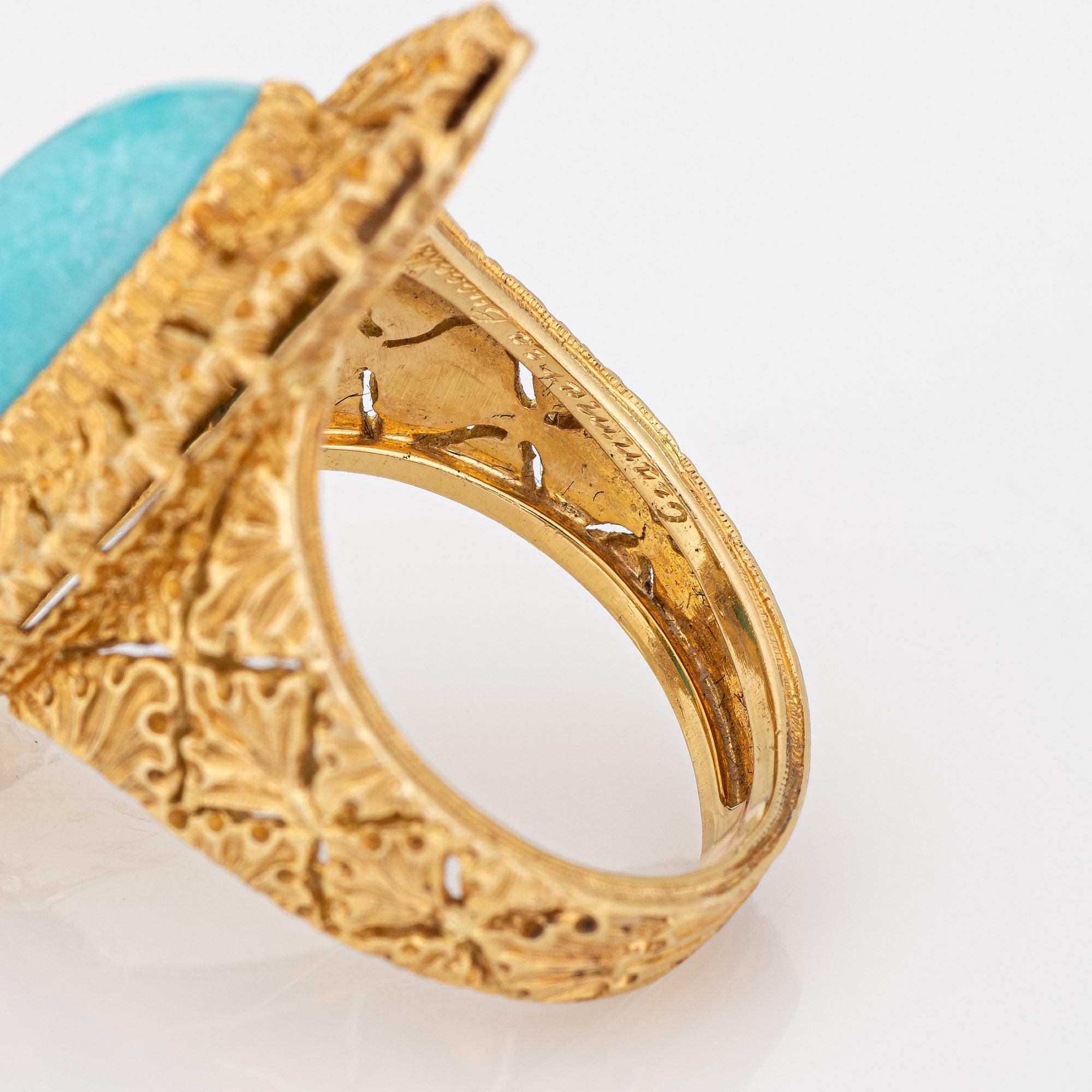 Women's Gianmaria Buccellati Turquoise Ring Vintage 18k Yellow Gold Sz 6 Navette 