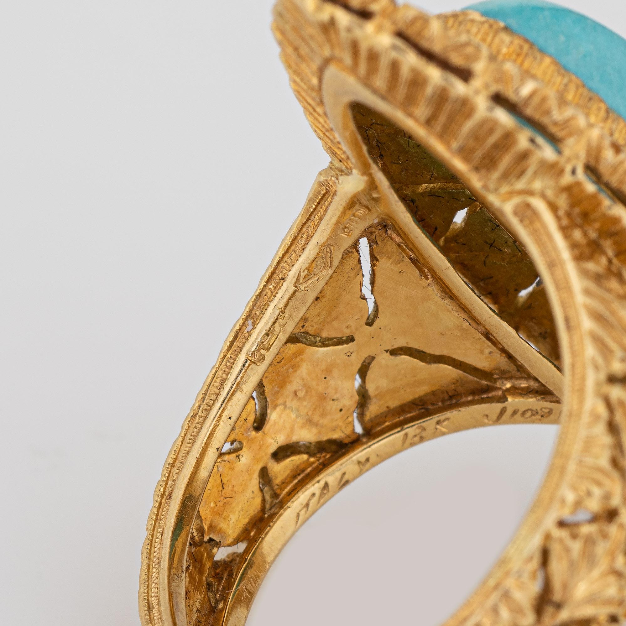 Gianmaria Buccellati Turquoise Ring Vintage 18k Yellow Gold Sz 6 Navette  1
