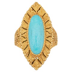 Gianmaria Buccellati Turquoise Ring Vintage 18k Yellow Gold Sz 6 Navette 