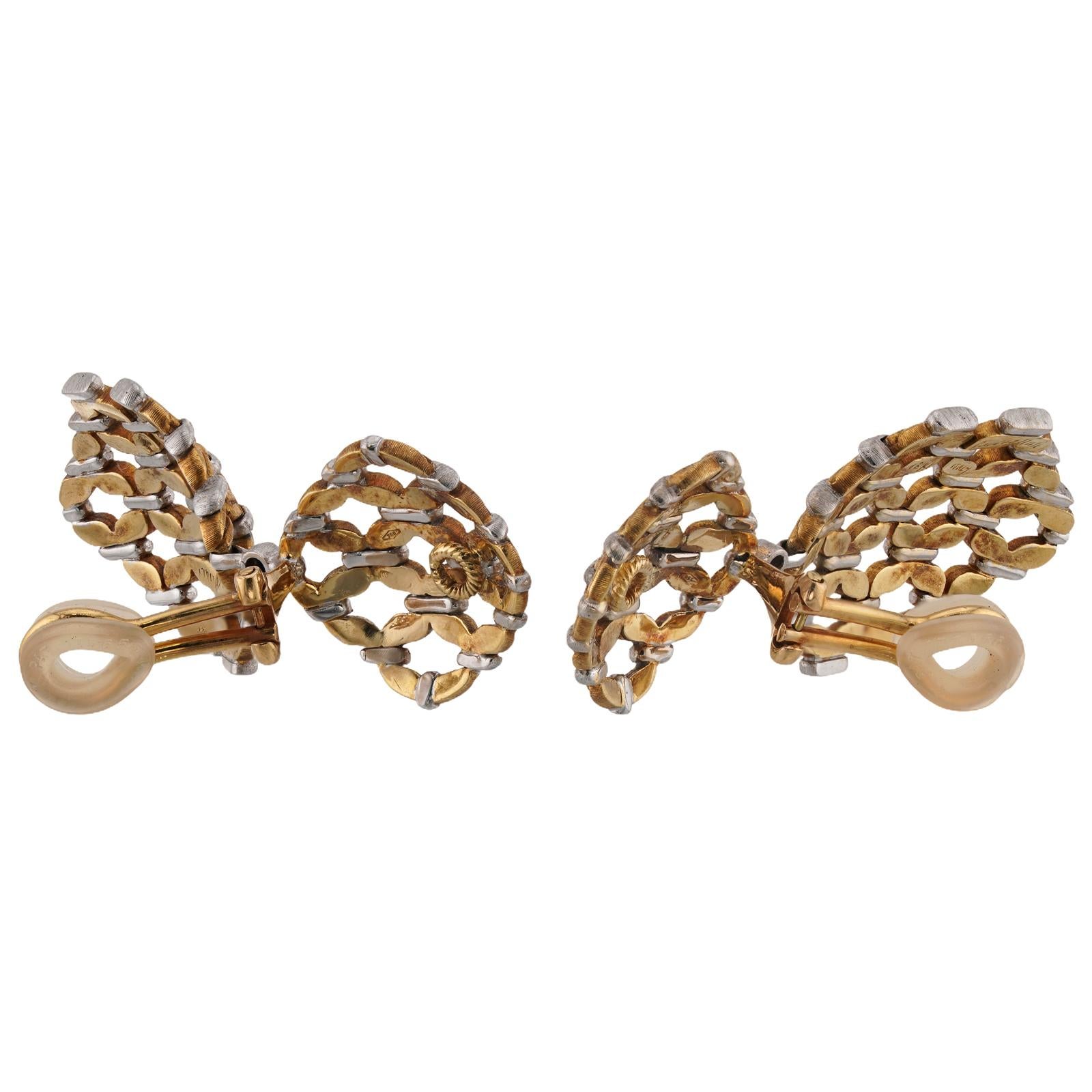 GIANMARIA BUCCELLATI White Yellow Gold Woven Drop Earrings en venta 4