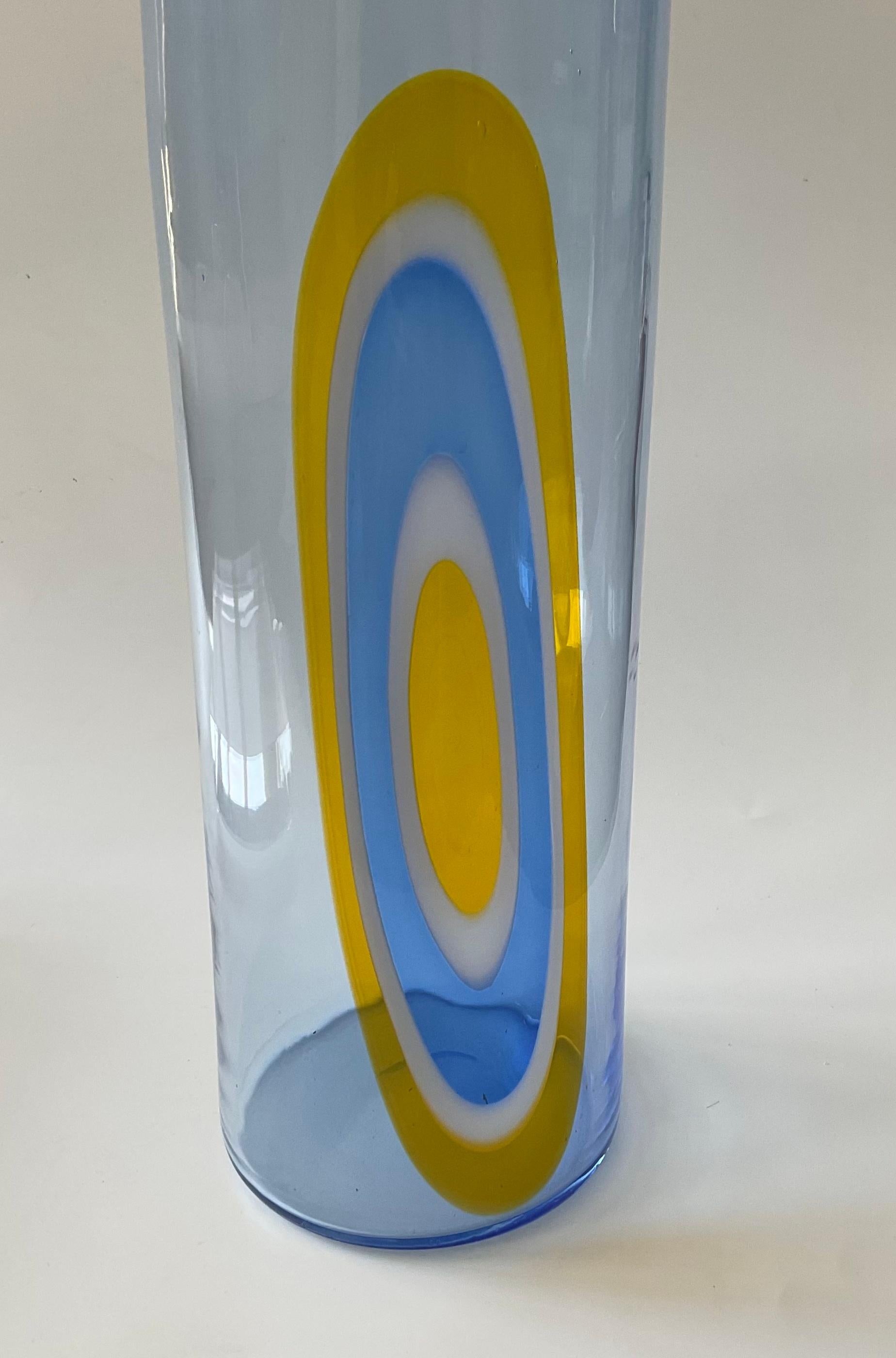 Mid-Century Modern Gianmaria Potenza Large Murano Glass Complicated Murrine Vase in Vibrant Blue For Sale