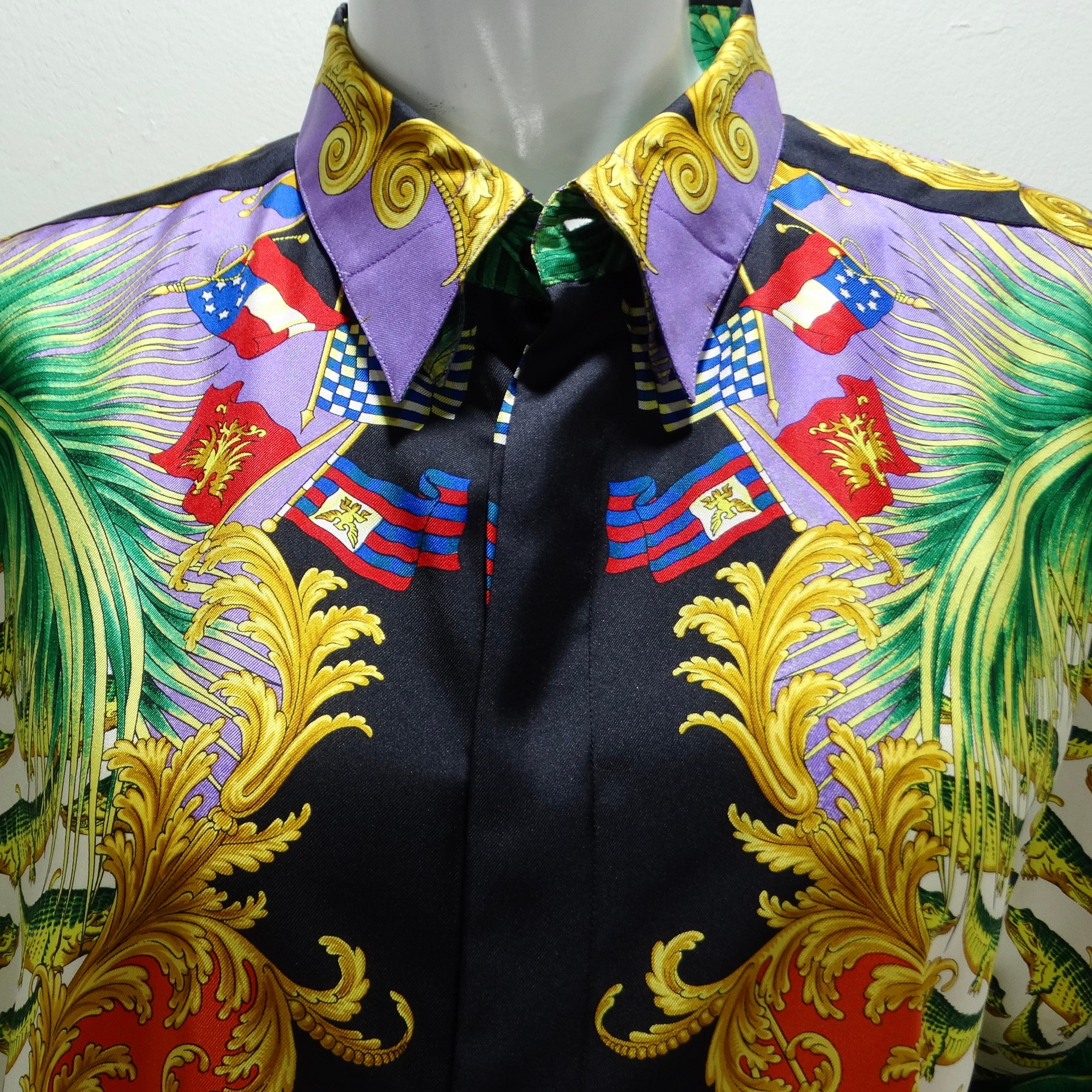 Introducing the iconic Gianni Versace Spring/Summer 1993 Miami Collection Silk Shirt, a rare and extraordinary piece that encapsulates the vibrancy and glamour of the era. Crafted from luxurious silk, this printed button-up shirt is a testament to