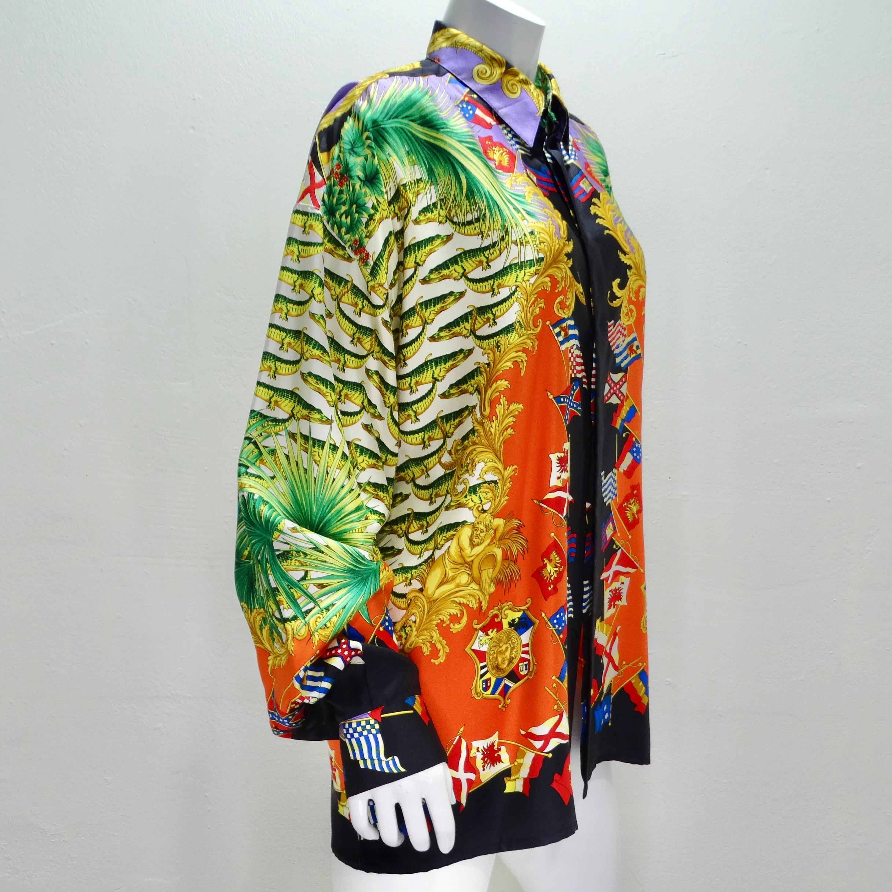 Gianna Versace SS 1993 Miami Collection Silk Shirt For Sale 2