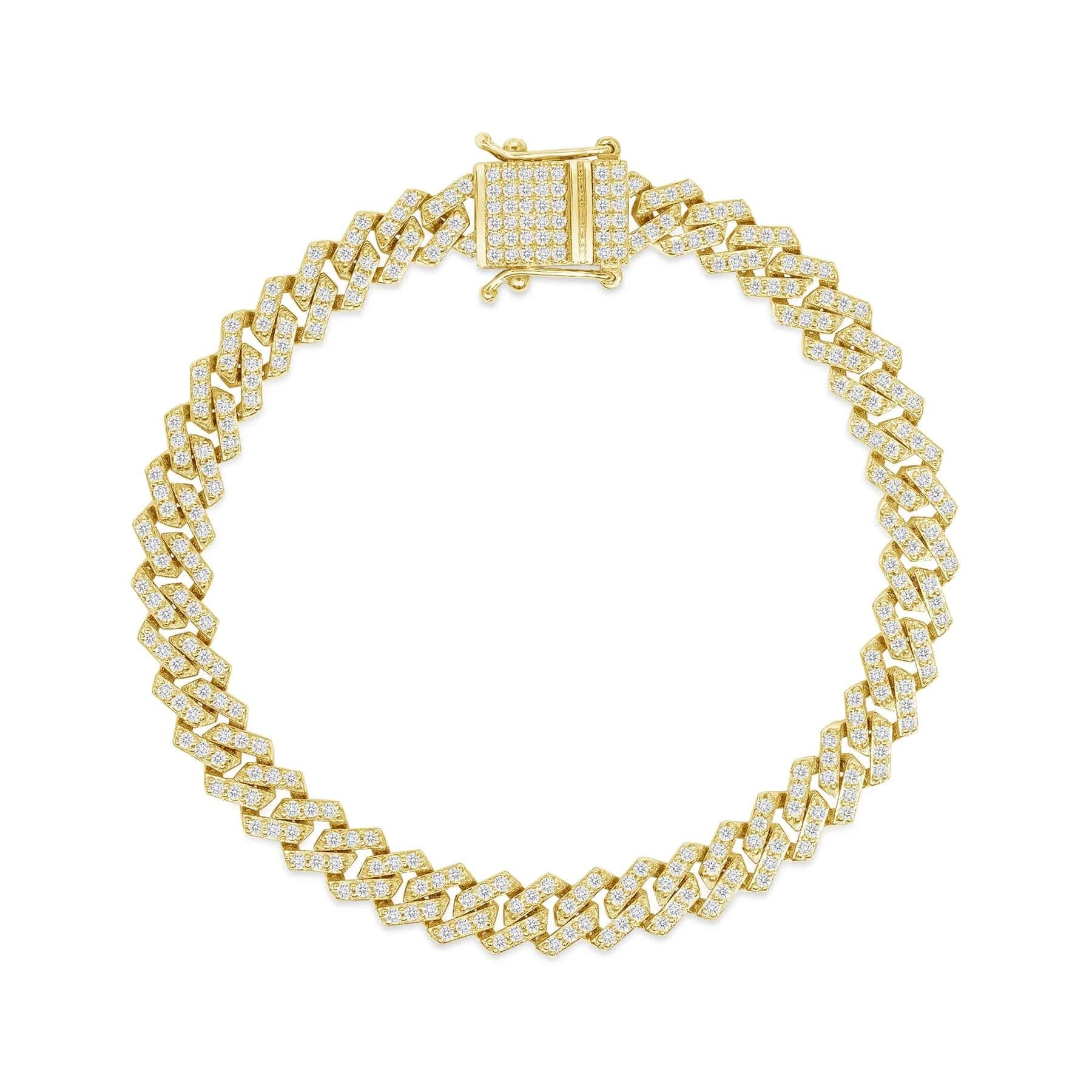 Moderne Bracelet cubain en or jaune 14 carats clouté de diamants en vente