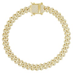 Bracelet cubain en or jaune 14 carats clouté de diamants