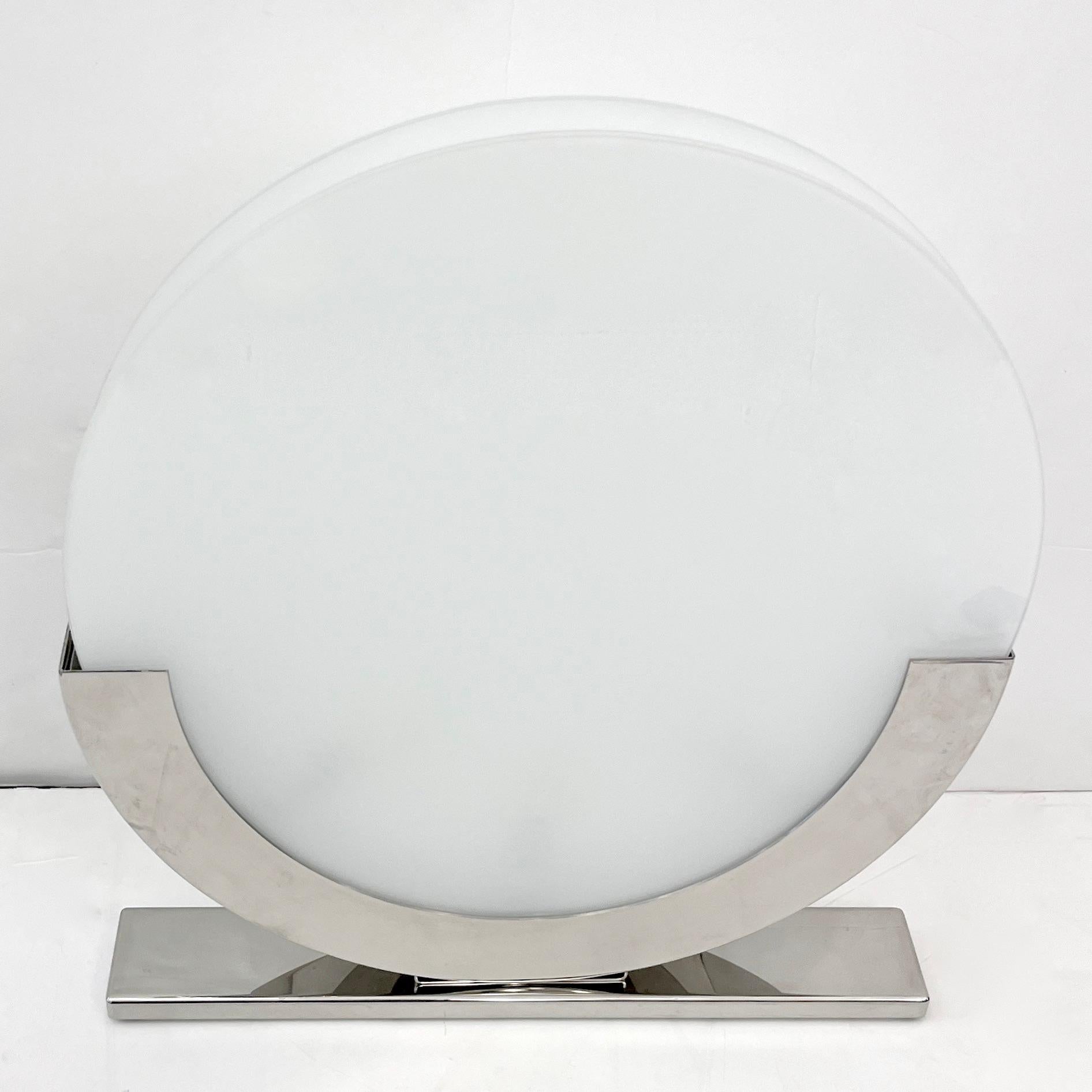 Giannella Ventura Italian Art-Deco Design White Chrome Modern Round Table Lamp 7