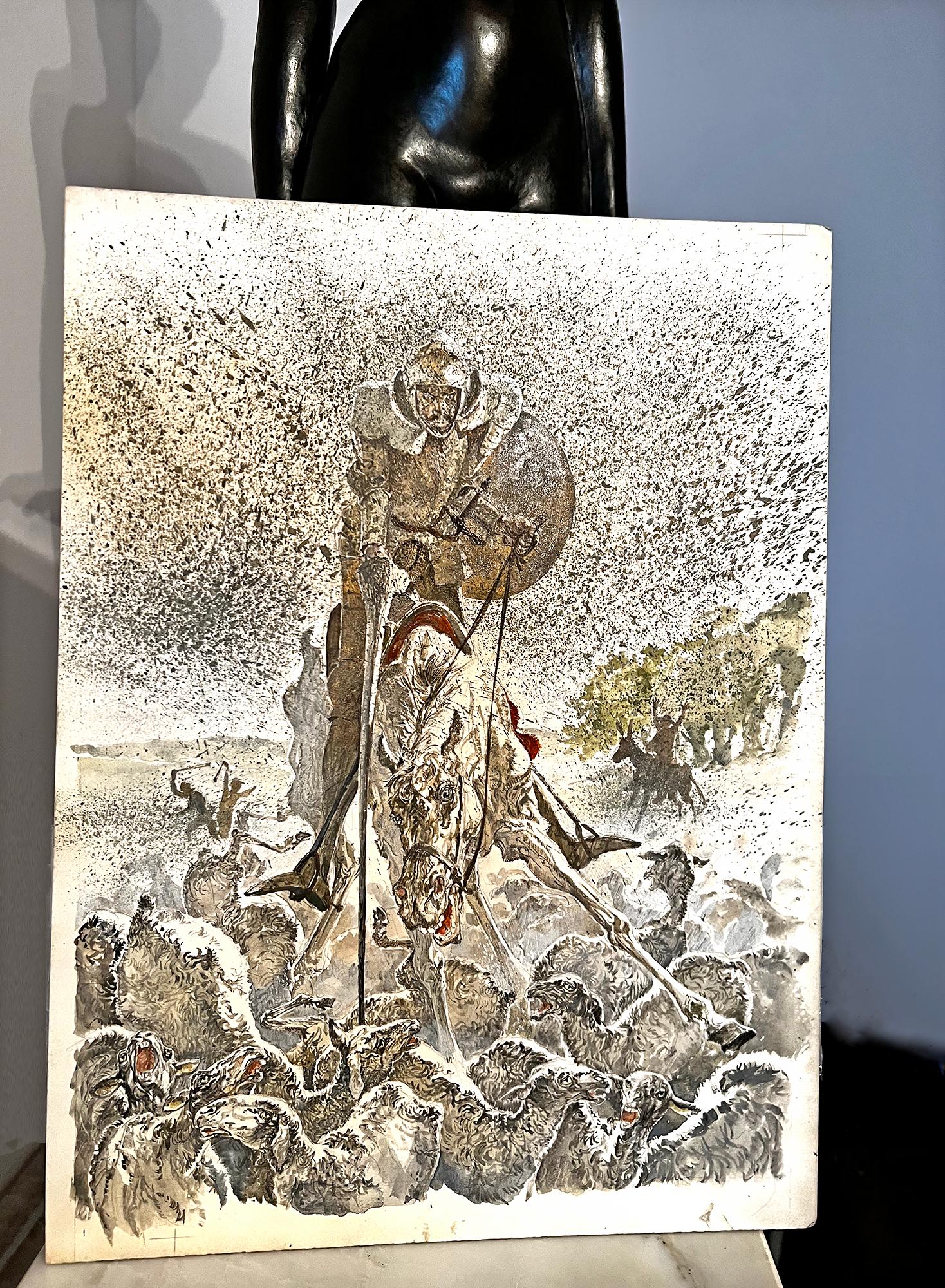 Don Quixote -  Nobleman on Horse with Sheep  - Action Painting  For Sale 8