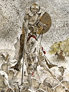 Don Quijote -  Noble a caballo con oveja  - Pintura de acción