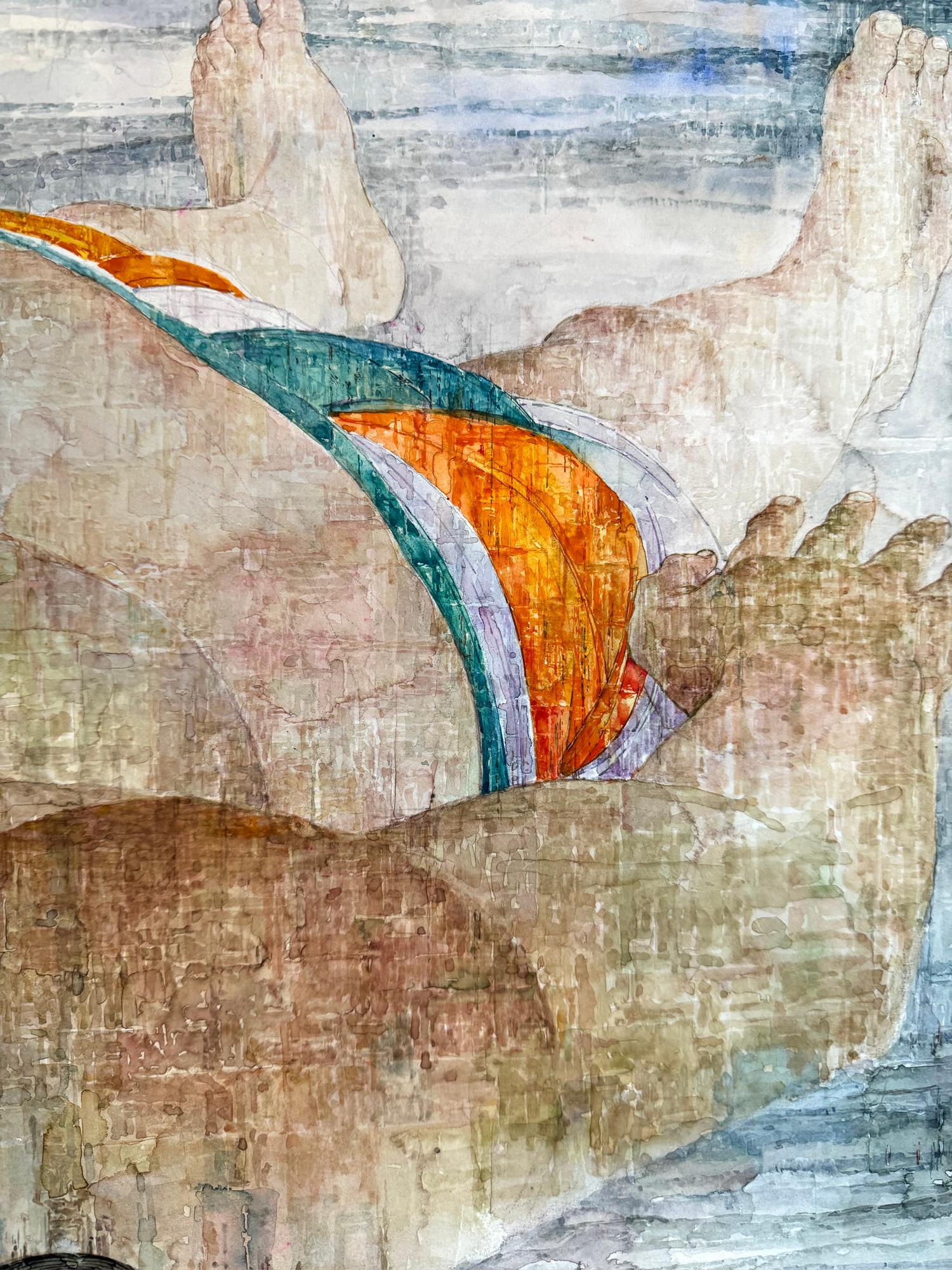 Esta obra celebra las costumbres y el folclore de la vida de los pueblos indígenas / esquimales nativos. El ilustrador Gianni Benvenuti muestra a un esquimal parcialmente vestido tumbado de espaldas en estado de trance o sueño. El artista trata los