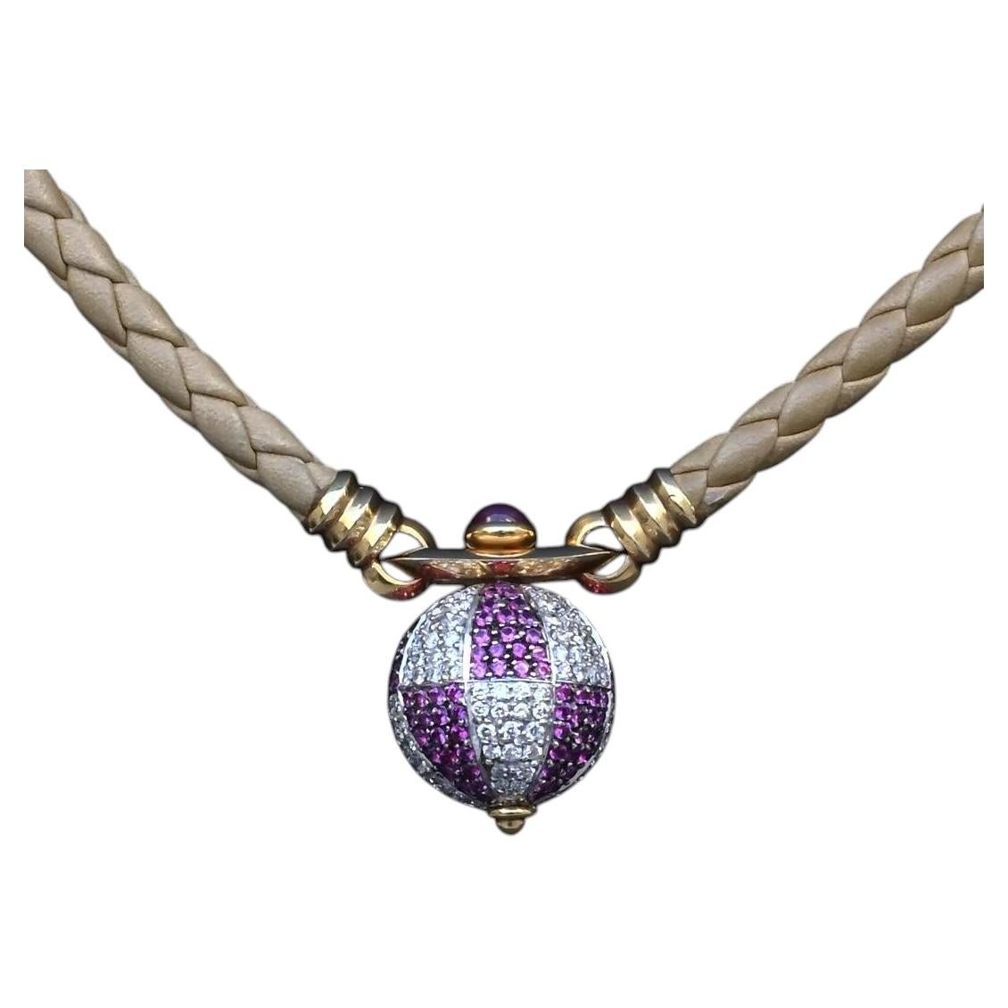 Gianni Bulgari Enigma 18K Gold Diamond Ruby Braided Necklace 2.75 TCW IGI Cert.