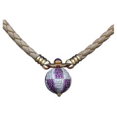 Gianni Bulgari Enigma 18K Gold Diamond Ruby Braided Necklace 2.75 TCW IGI Cert.
