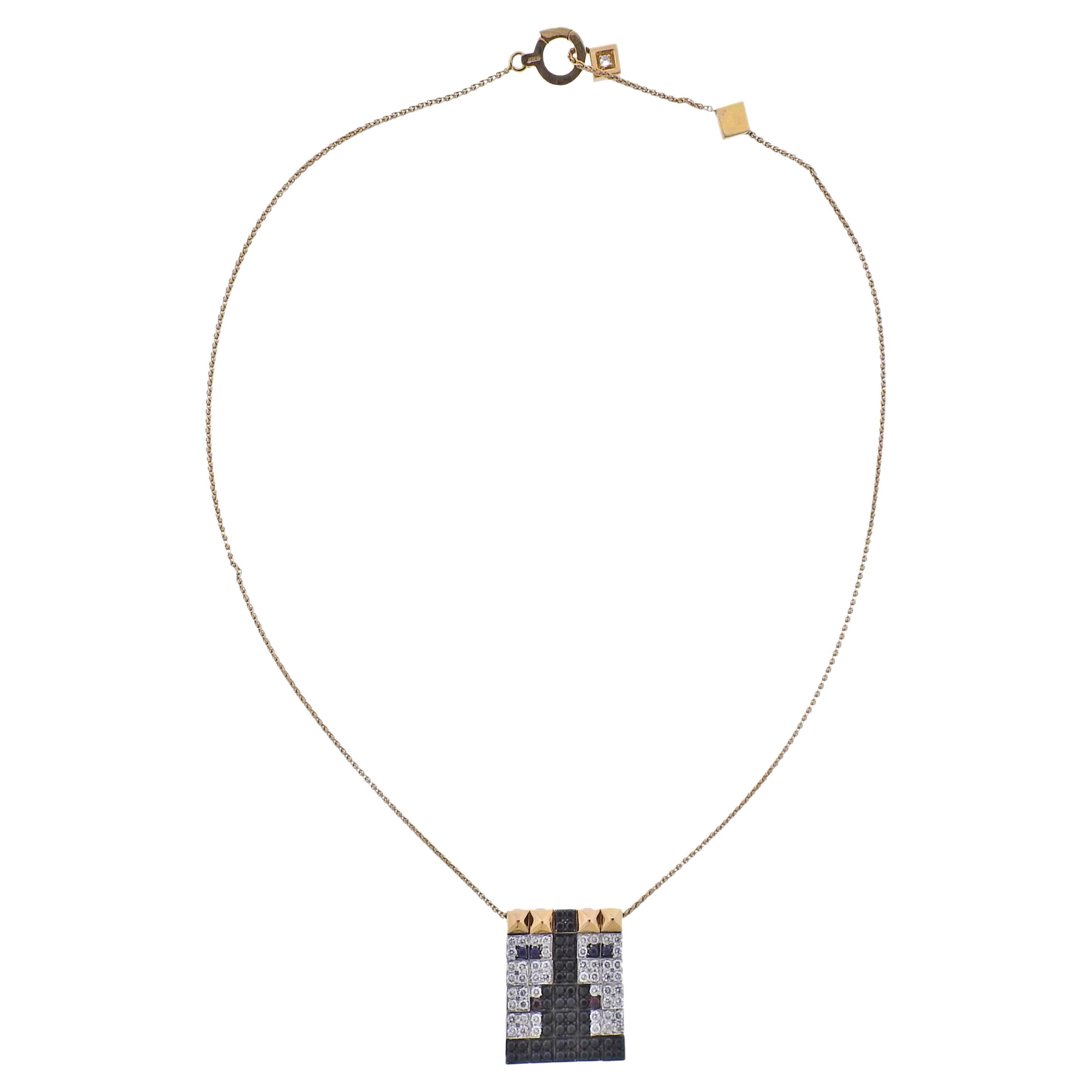 Gianni Bulgari Enigma Gold Diamond Pendant Necklace
