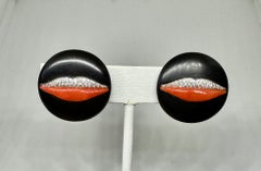 Gianni Bulgari Enigma Lips Earrings Gold Diamond Coral Jet 18 Karat Gold