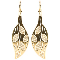 Gianni Bulgari Gold and Diamond Leaf Motif Earrings