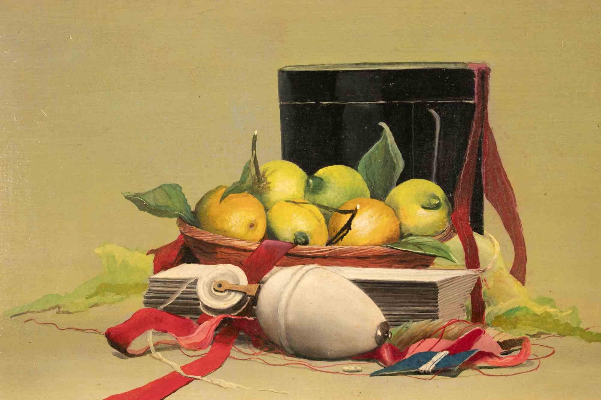 Still Life with Ribbons - Oil Paint by Gianni Cacciarini - 1970s For Sale 1