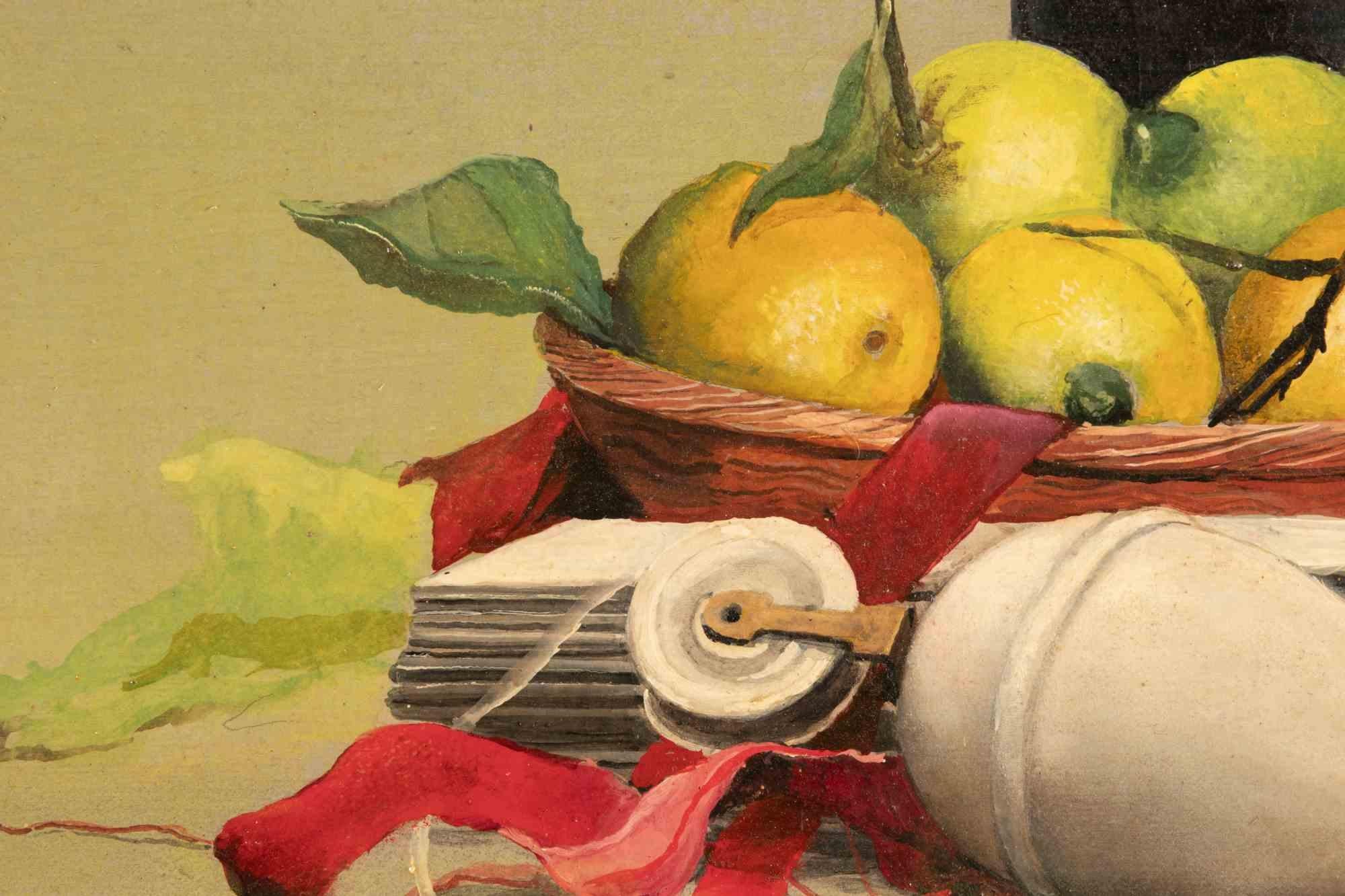 Natura morta con nastri - Dipinto a olio di Gianni Cacciarini - Anni '70 in vendita 2
