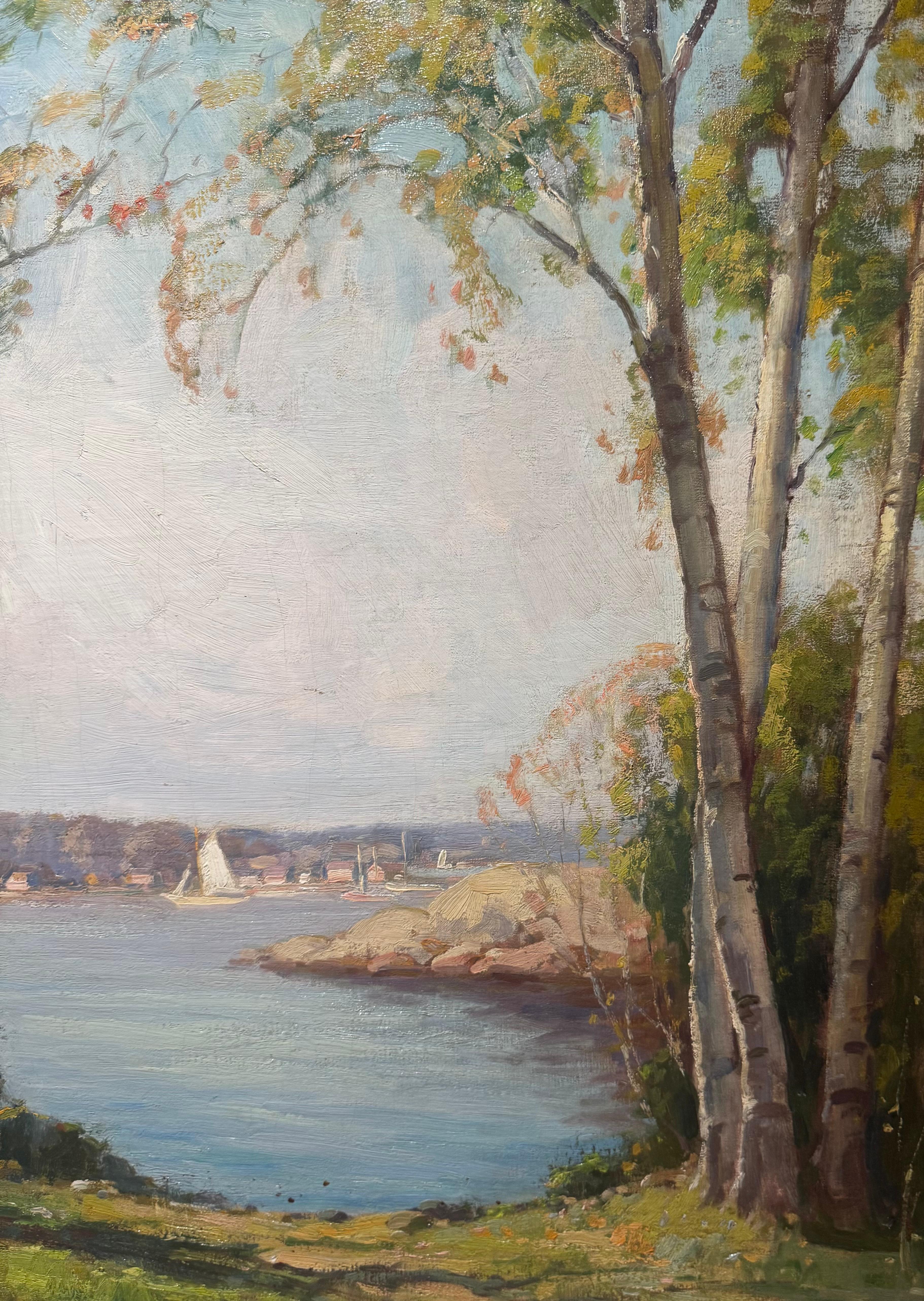 Large PIGEON COVE Rockport Massachusetts IMPRESSIONIST Sailboat Painting en vente 7
