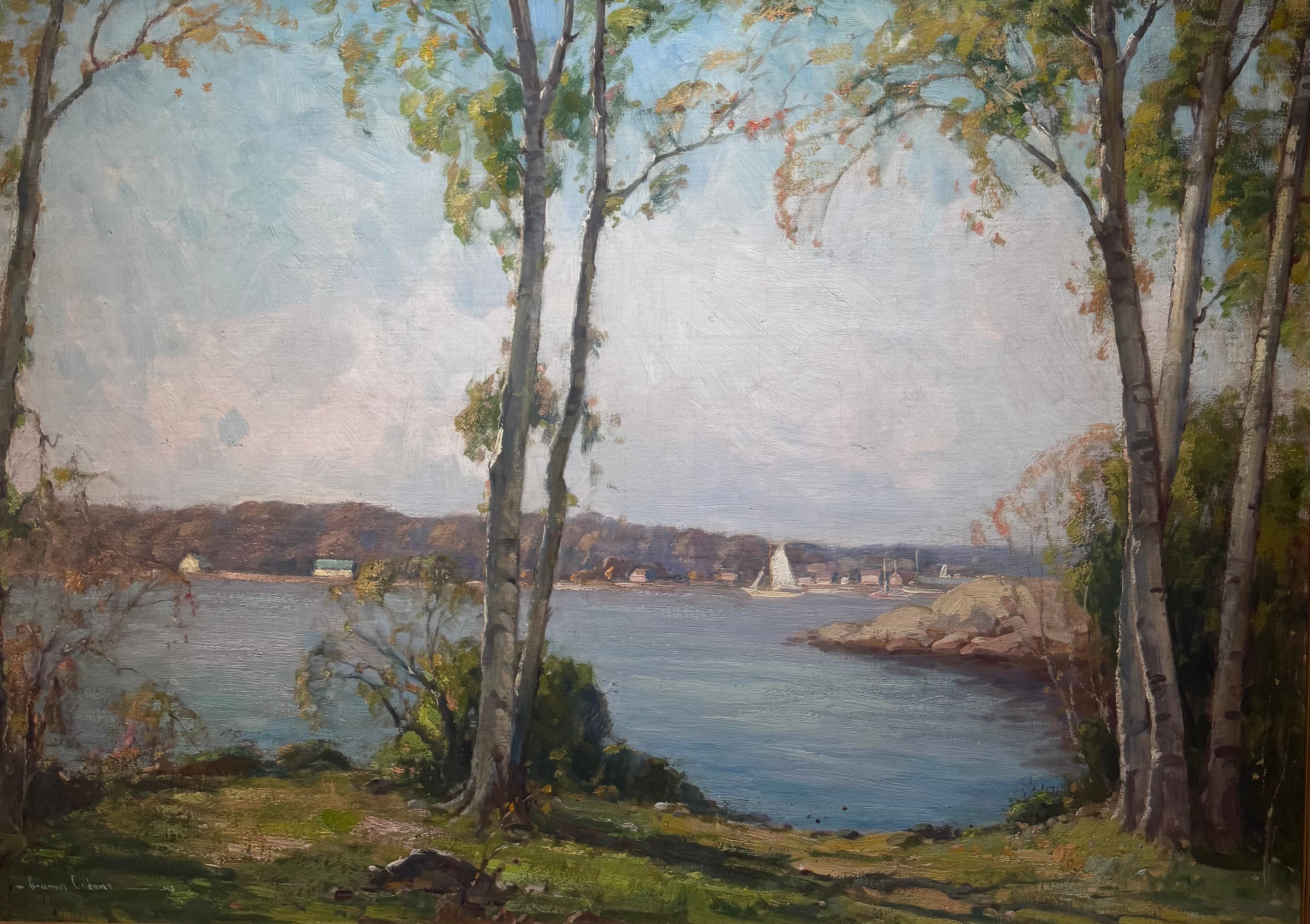 Large PIGEON COVE Rockport Massachusetts IMPRESSIONIST Sailboat Painting en vente 2