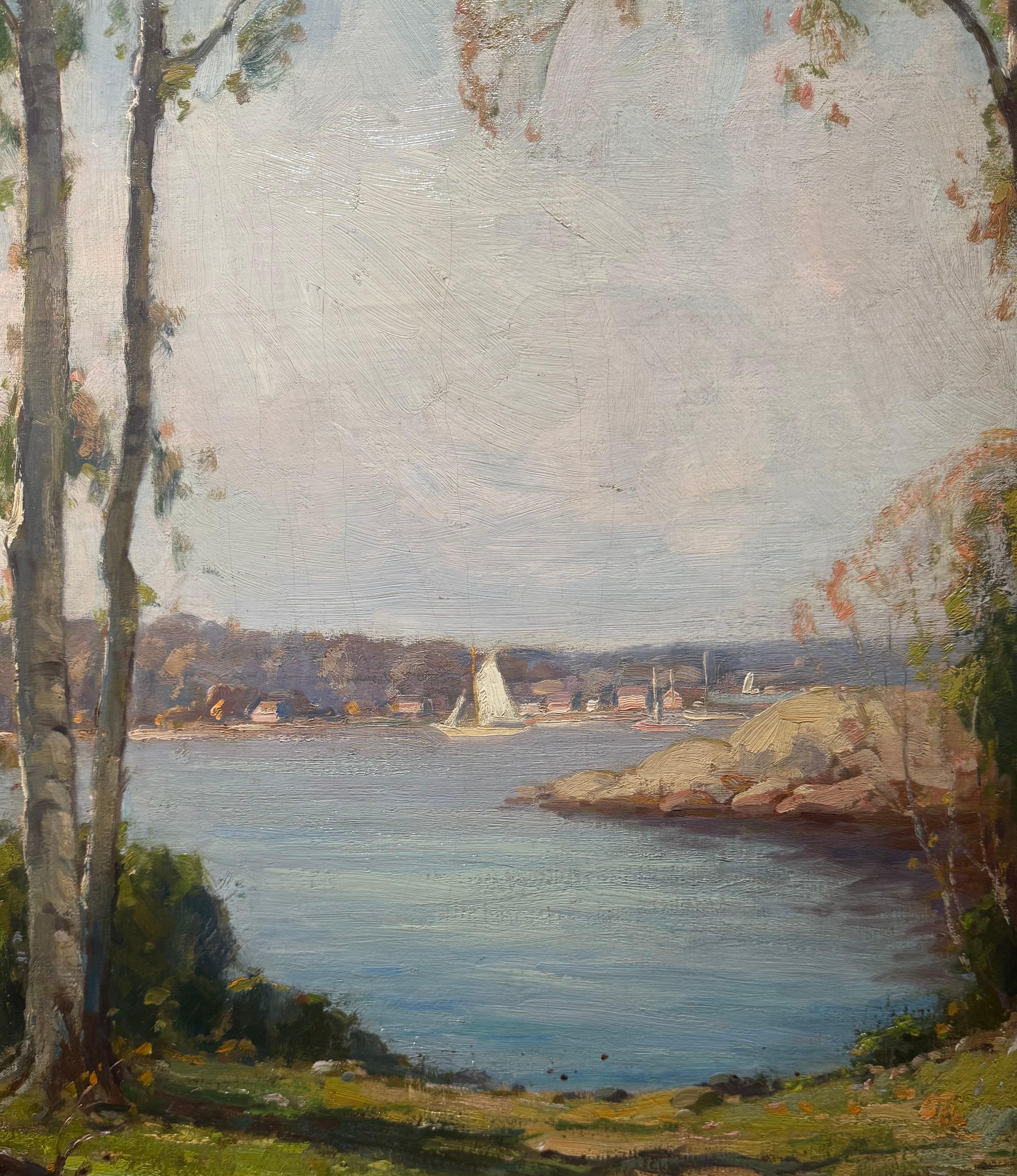 Large PIGEON COVE Rockport Massachusetts IMPRESSIONIST Sailboat Painting en vente 4