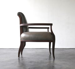 Art Deco Style Leather & Wood Modern Lounge Armchair from Costantini, Gianni