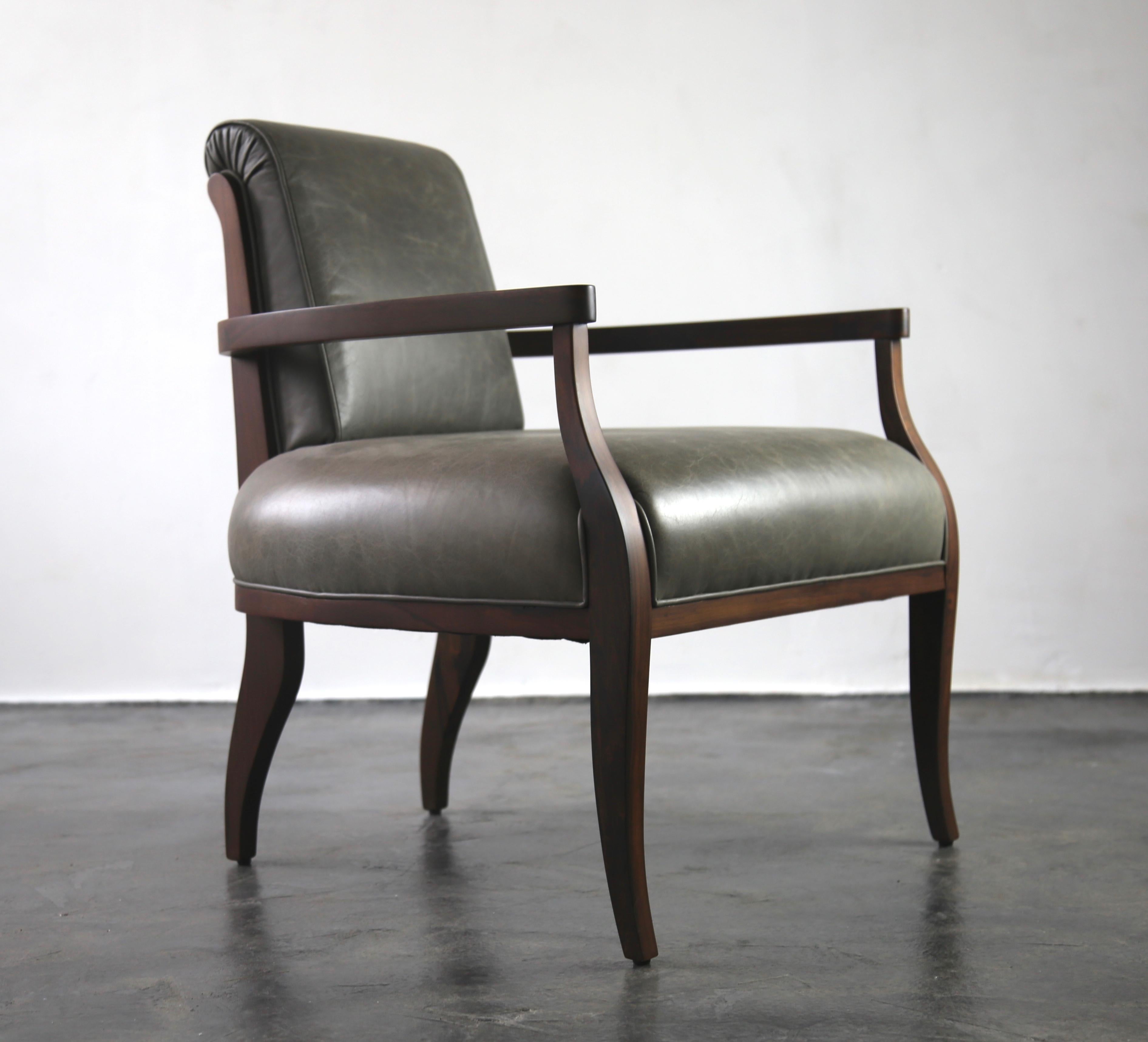 Contemporary Art Deco Style Leather & Wood Modern Lounge Armchair from Costantini, Gianni For Sale